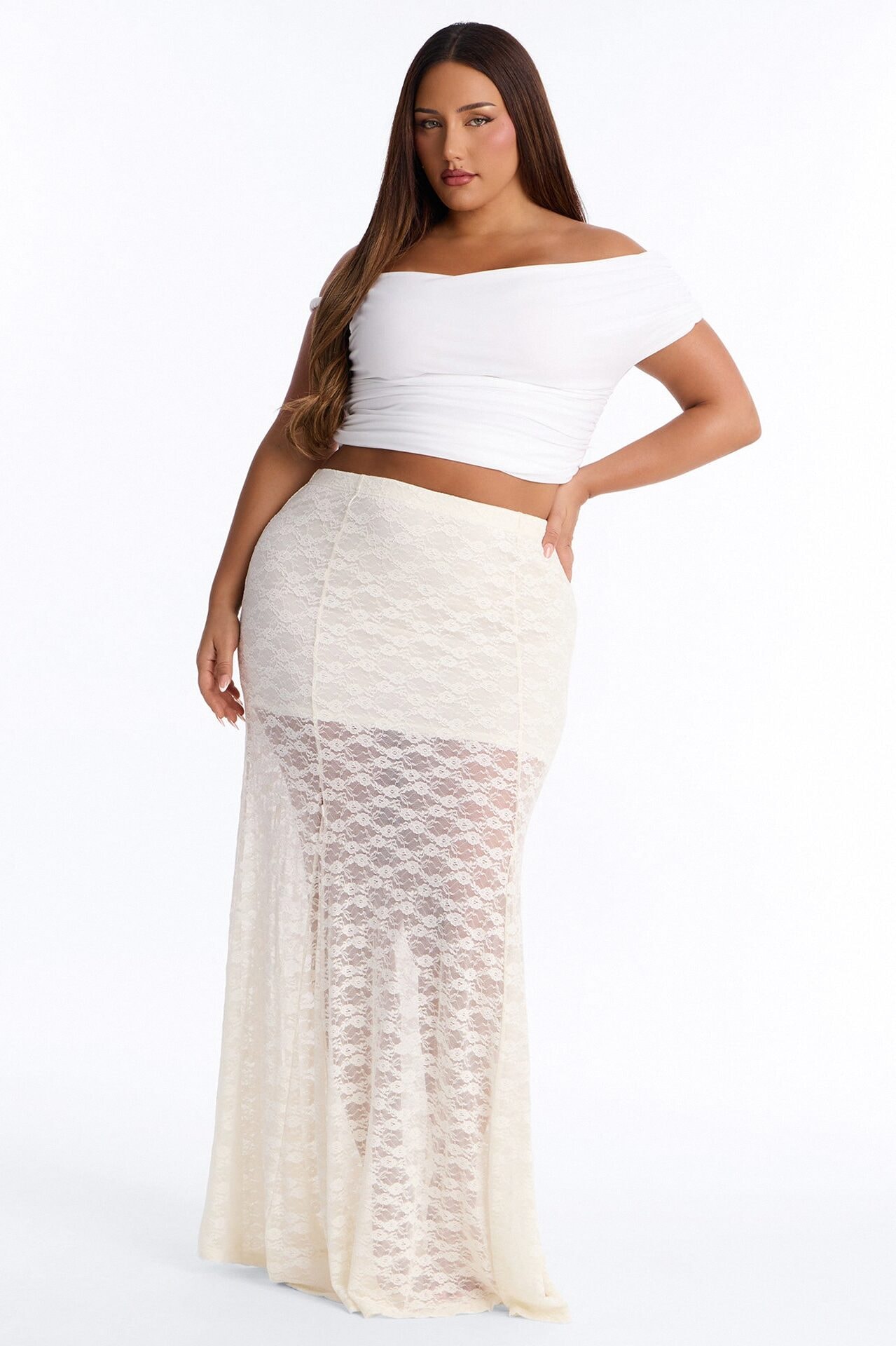 Iris High Rise Lace Maxi Skirt - Ivory image 1