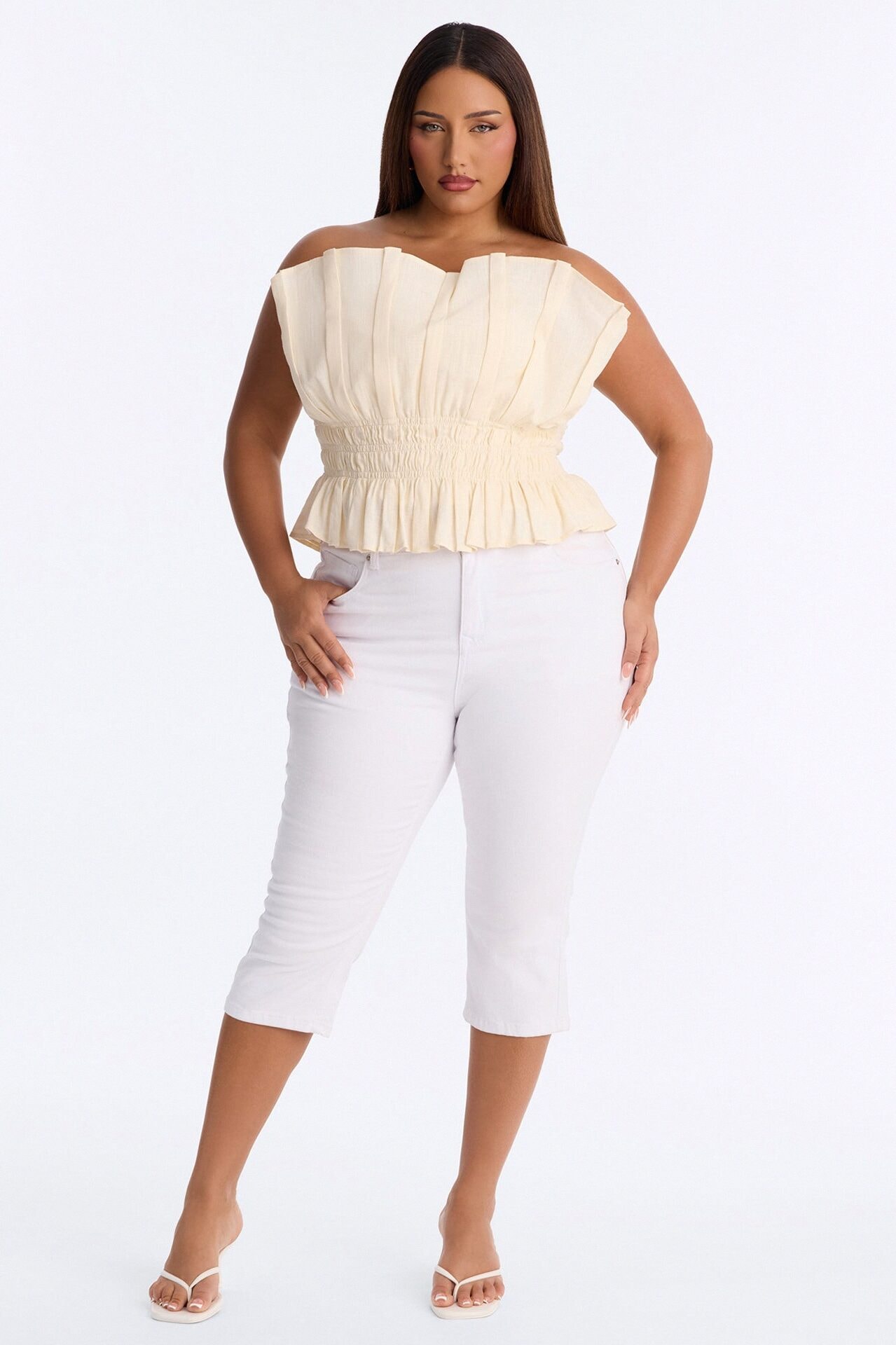 Easy Elegance Ruched Strapless Top - Cream image 1