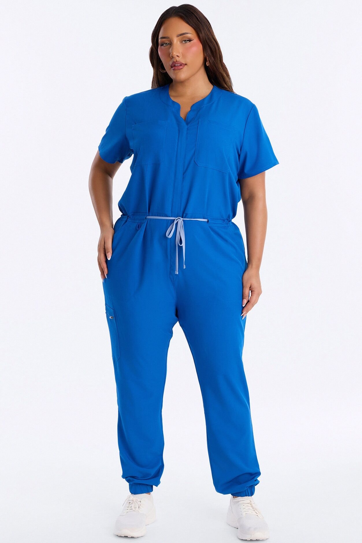 Prime Care Belted Uniform Scrub Jumpsuit - Royal image 1