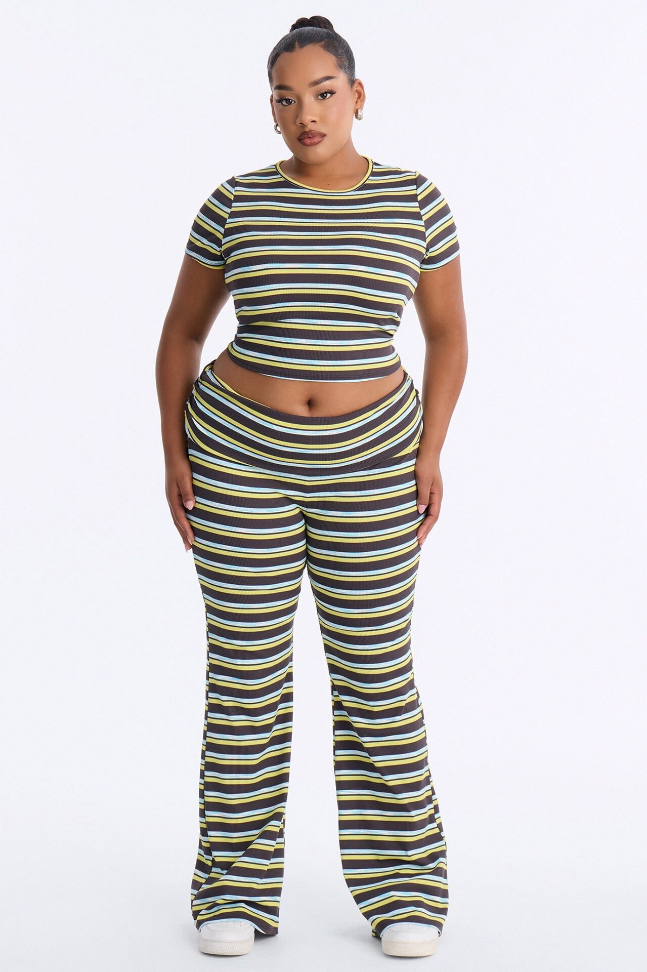 Dana Stripe Foldover Waistband Pant Set - Grey/combo image 1