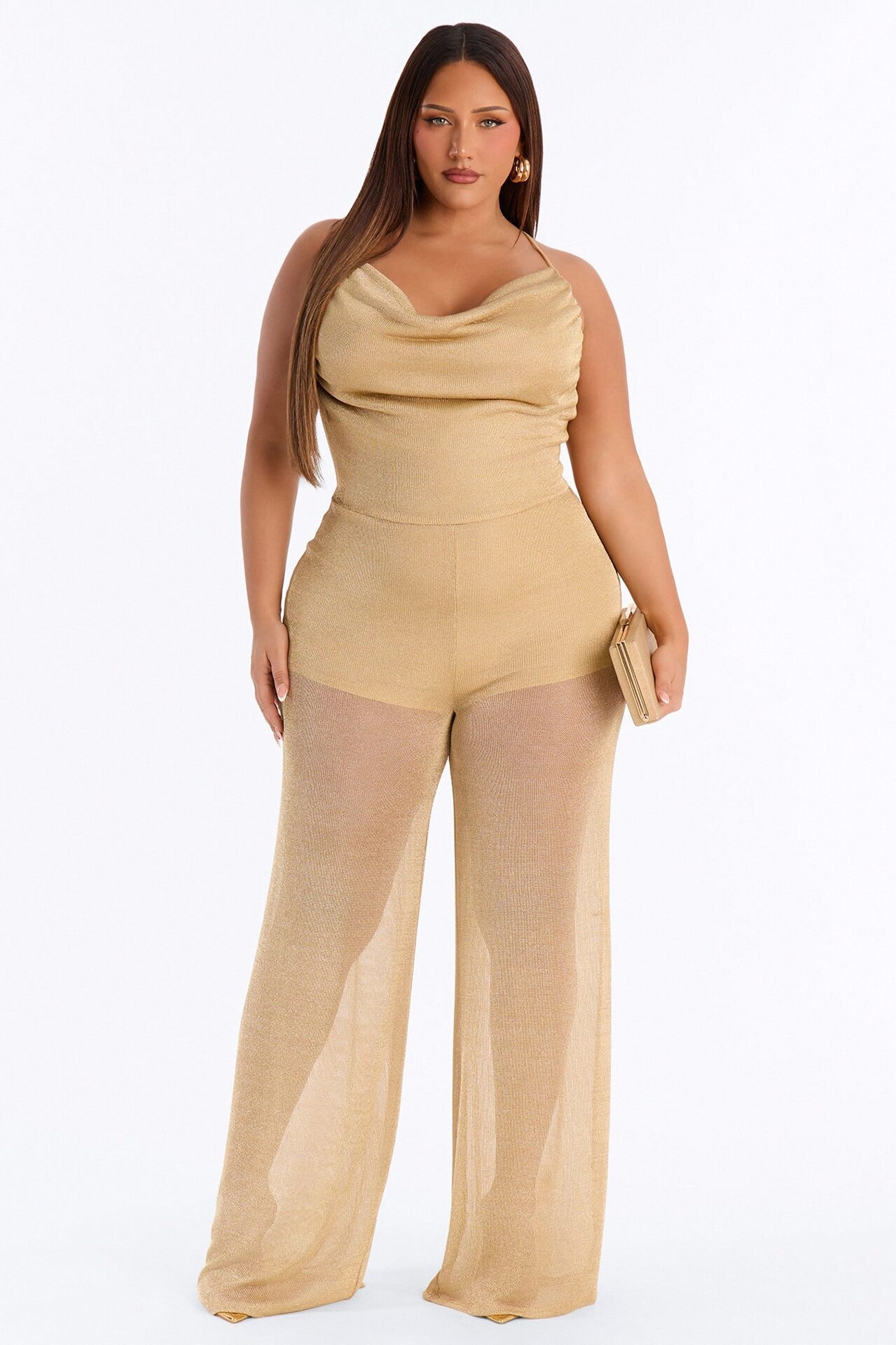 Mia Metallic Knit Wide Leg Jumpsuit - Gold image 1
