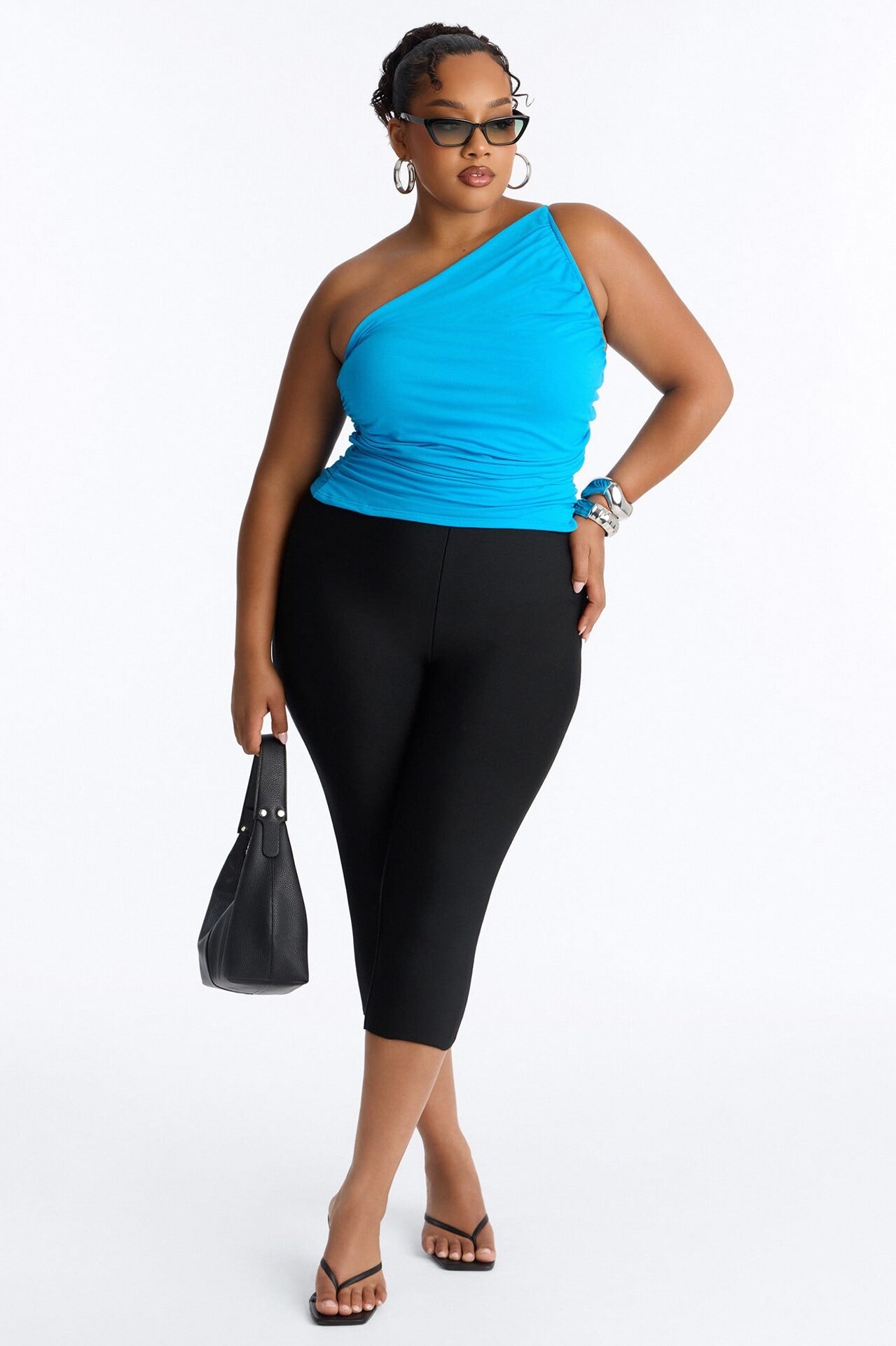 Kehlani One Shoulder Ruched Sleeveless Top - Turquoise image 1