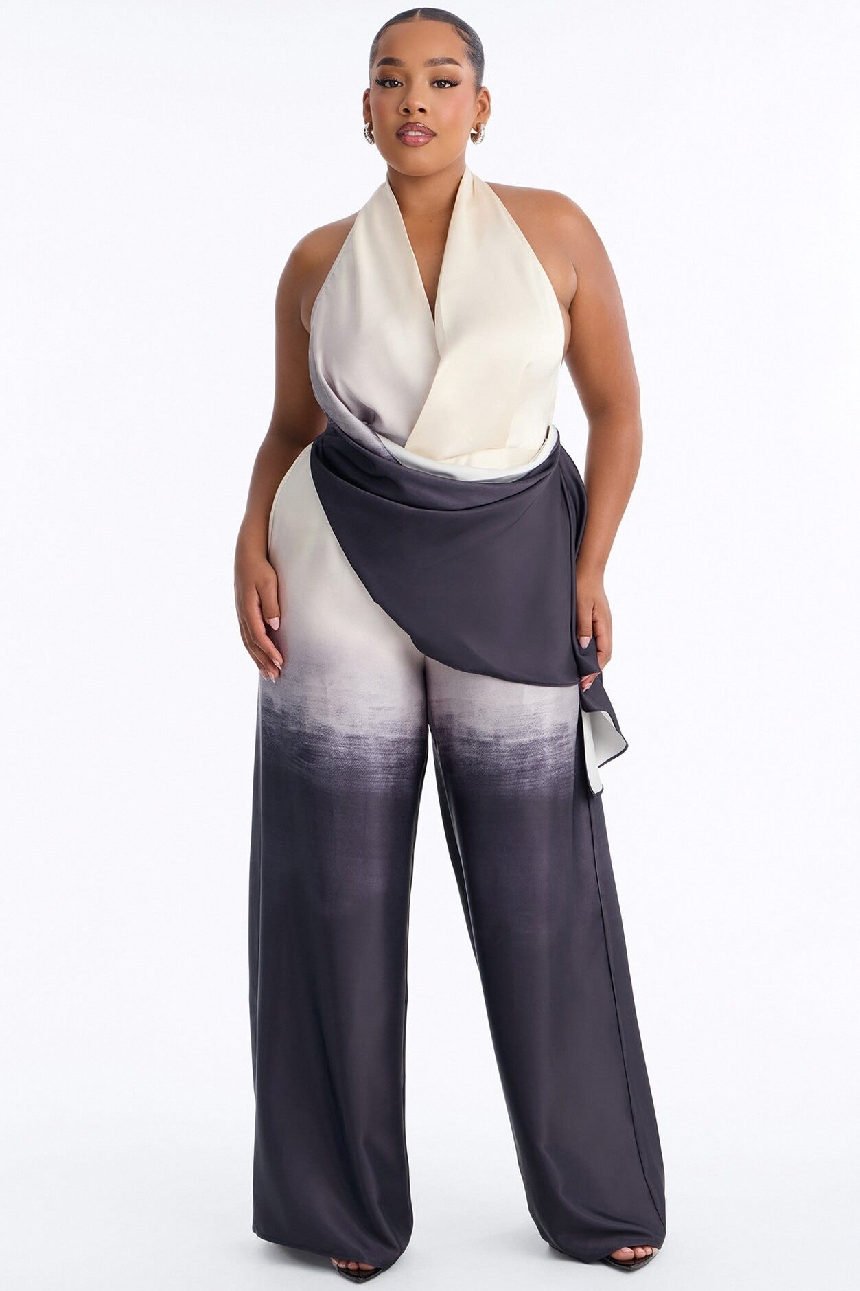 Tina Satin Ombre Draped Jumpsuit - Black image 1