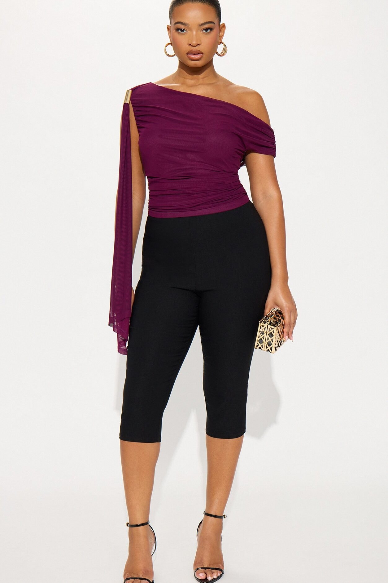 Loretta Off Shoulder Mesh Top - Plum image 1