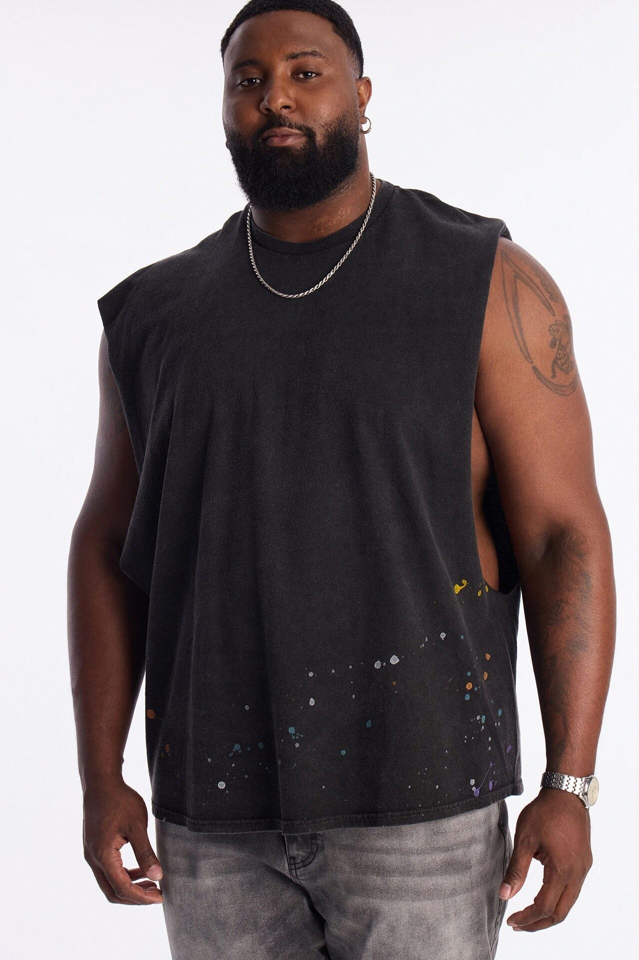 Lava Fall Paint Splatter Muscle Tee - Black image 1