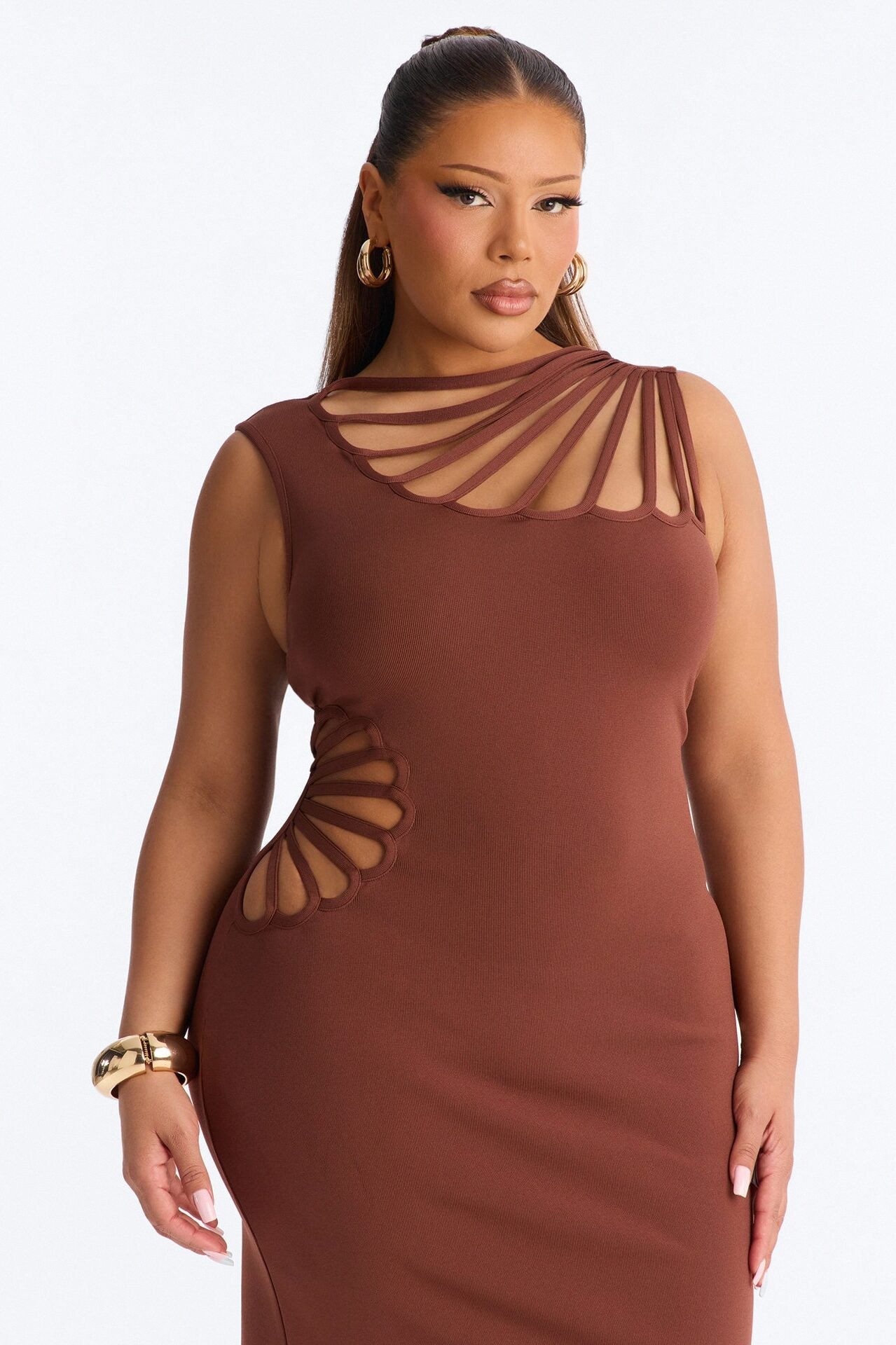 Sassy Angel Bandage Midi Dress - Brown image 1