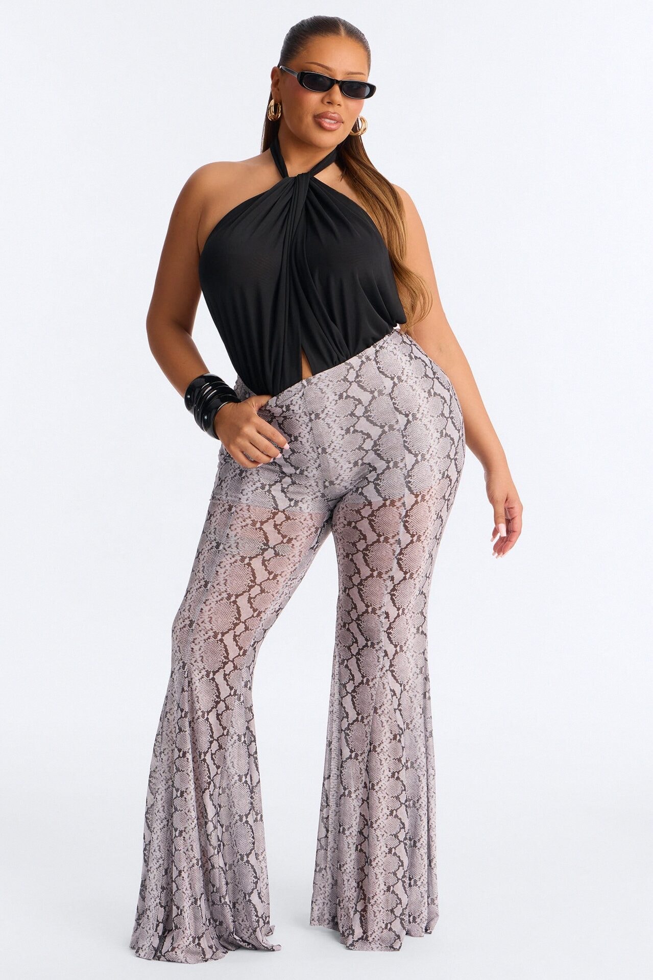 Talk Nice to Me Flared Mesh Pant - Grey/combo image 1