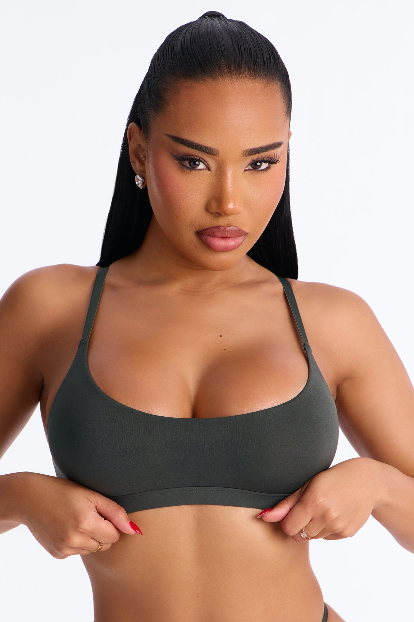 Light As A Feather Microfiber Scoop Bralette - Olive image 1