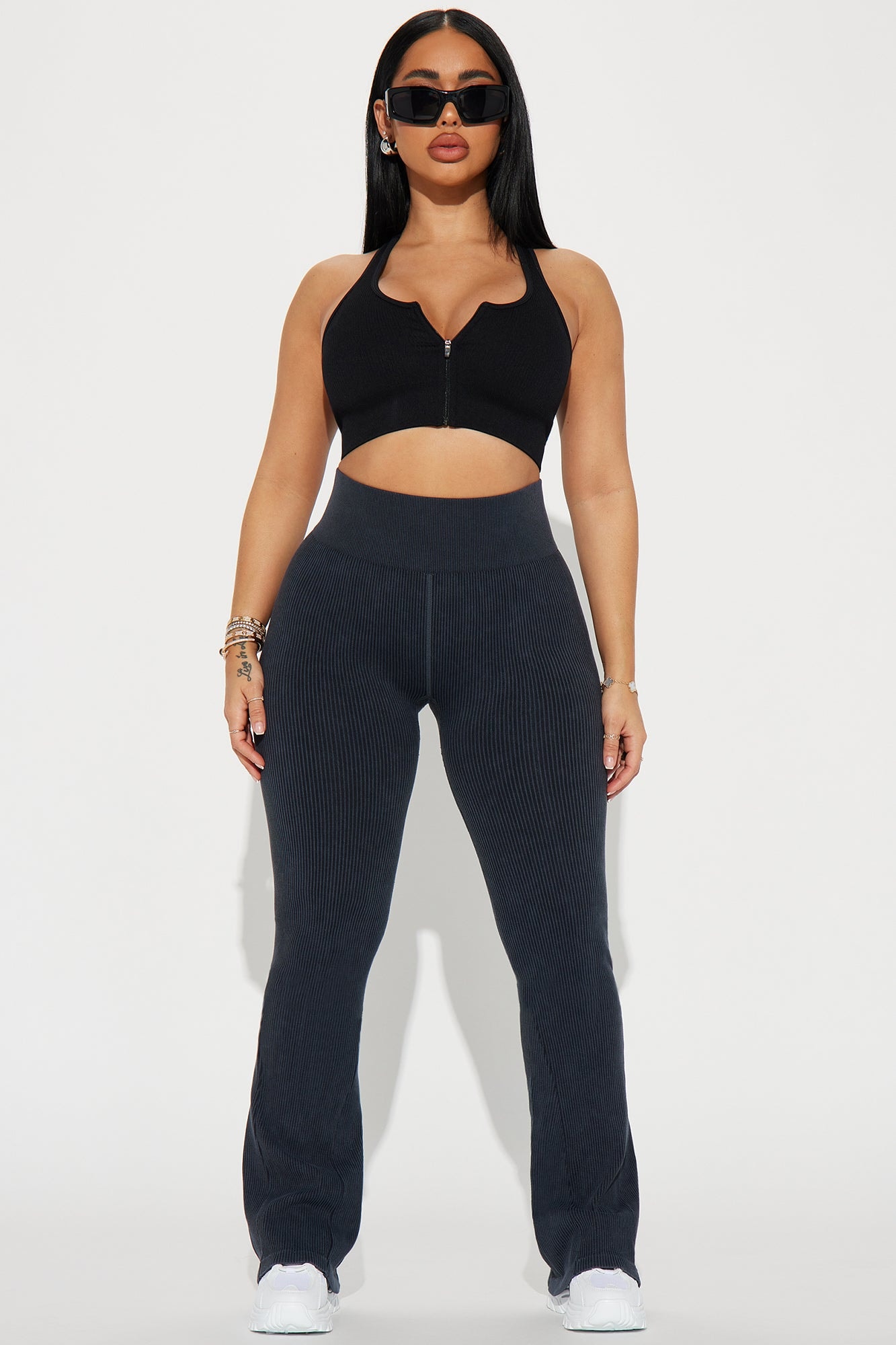Mia Ribbed Seamless Flare Pant - Black image 1