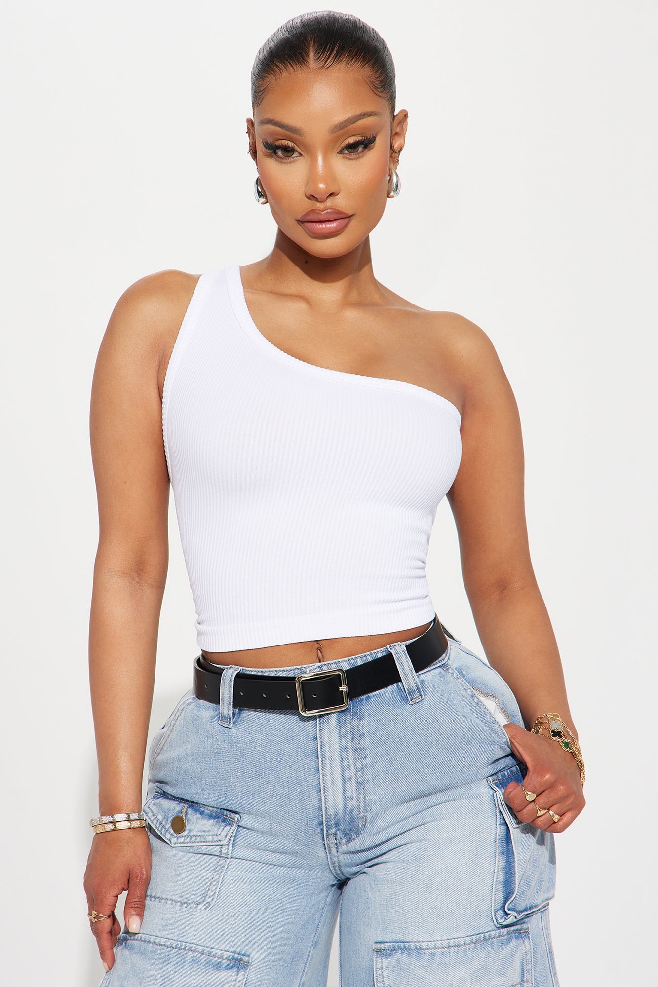 Amelia One Shoulder Seamless Top - White image 1