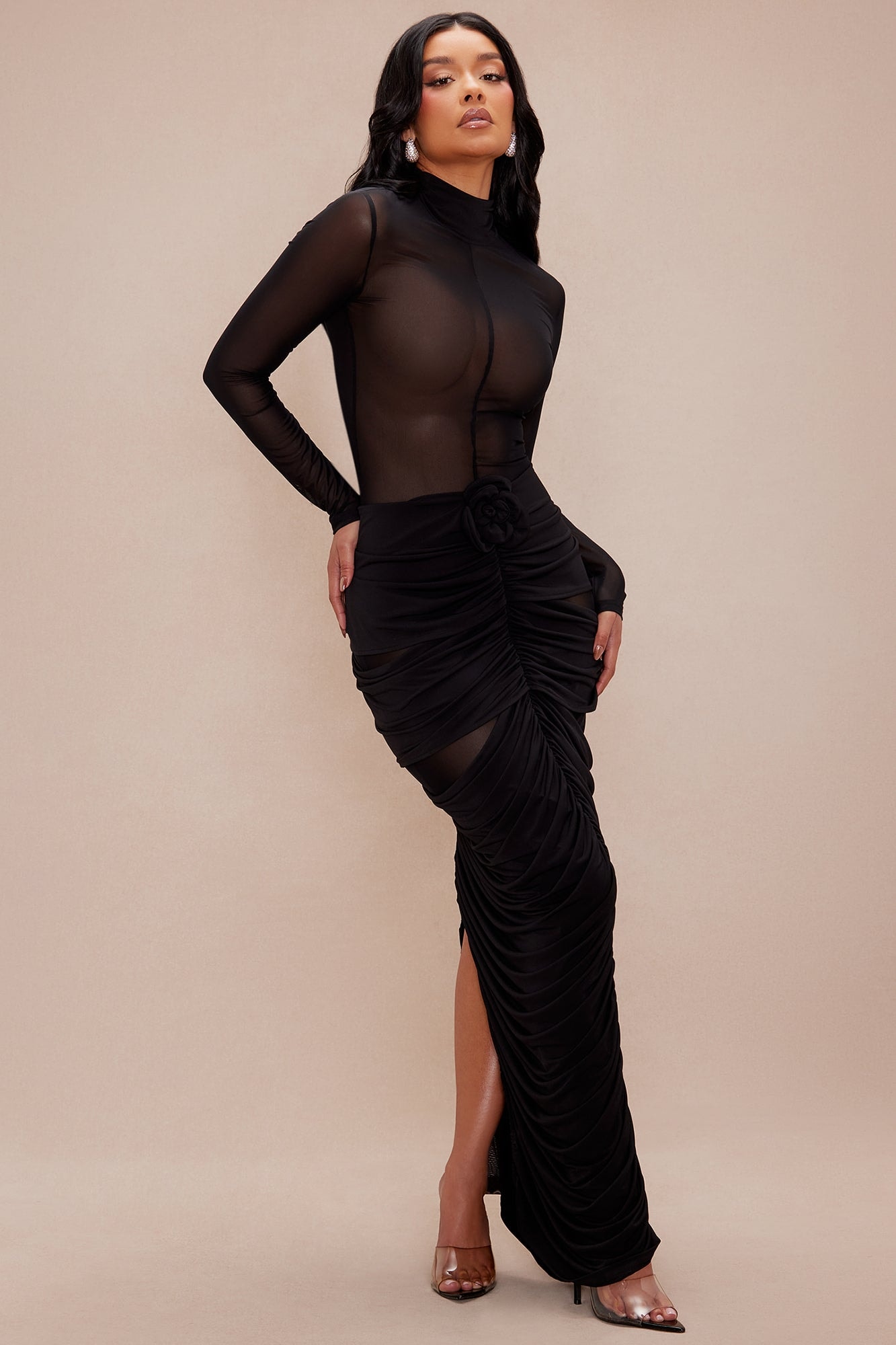 Katherine Mesh Maxi Dress - Black image 1