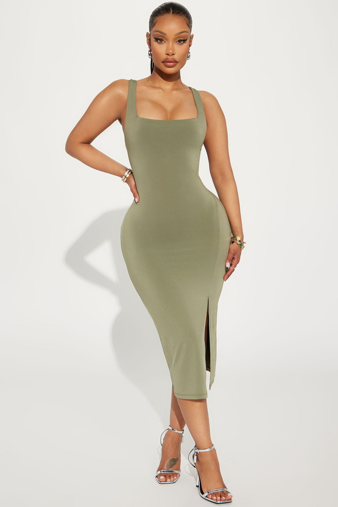 Kiss Me Sleeveless Midi Dress - Olive image 1