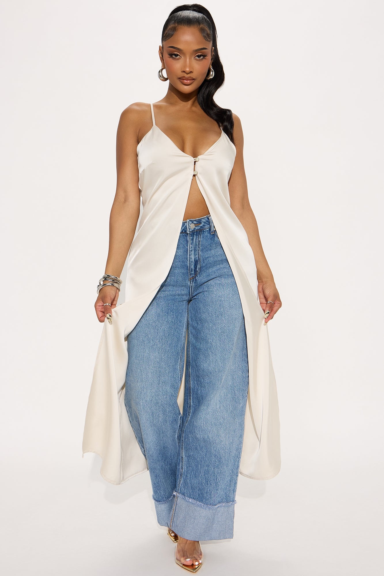 Confidence Is Key Satin Maxi Top - Beige image 1