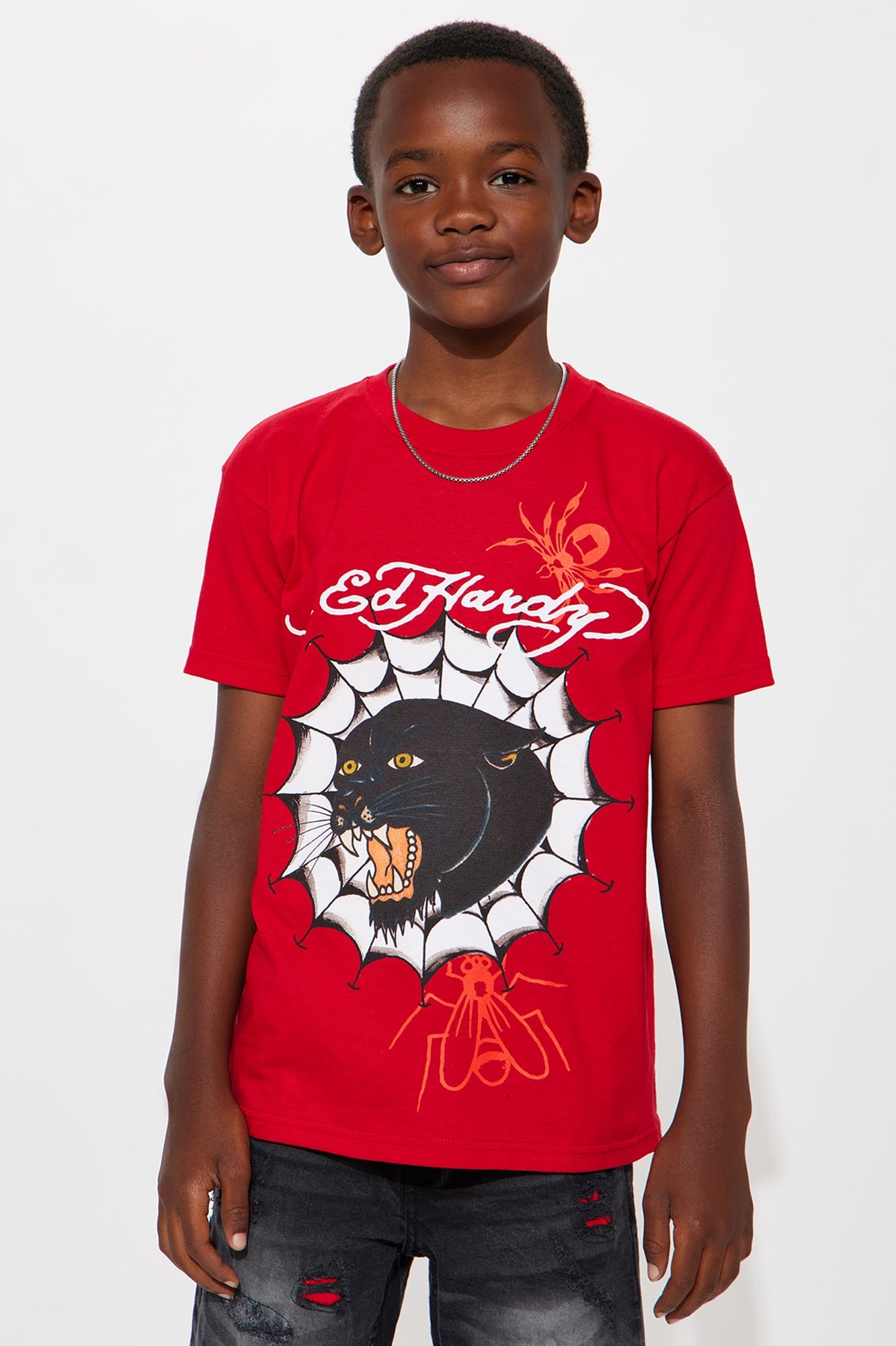 Mini Ed Hardy Panther Front/Back Graphic T-Shirt - Red image 1