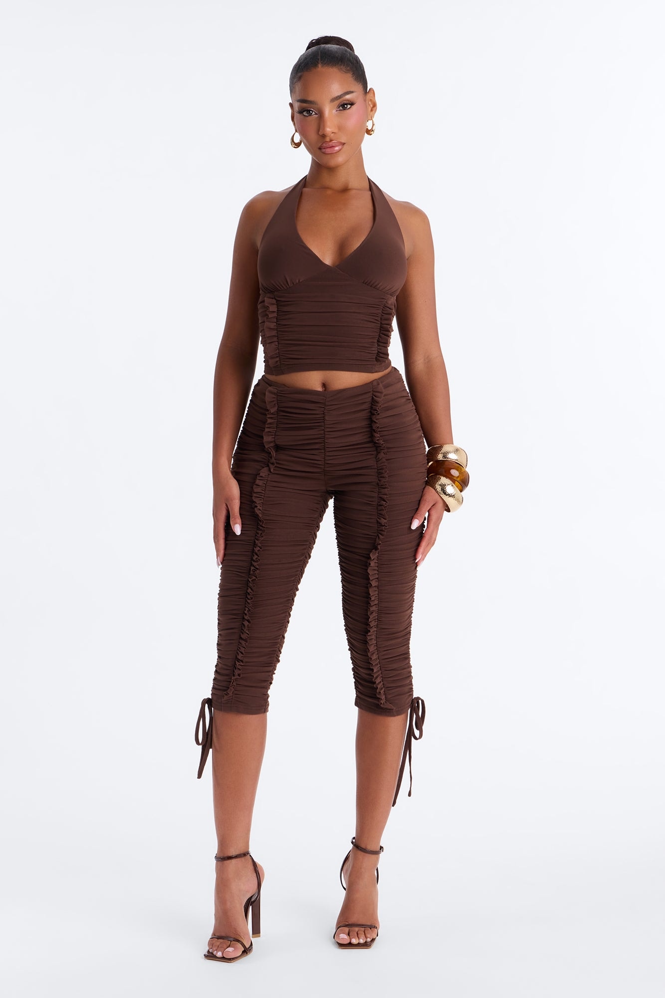 Laced With Love Mesh Capri Set - Chocolate image 1