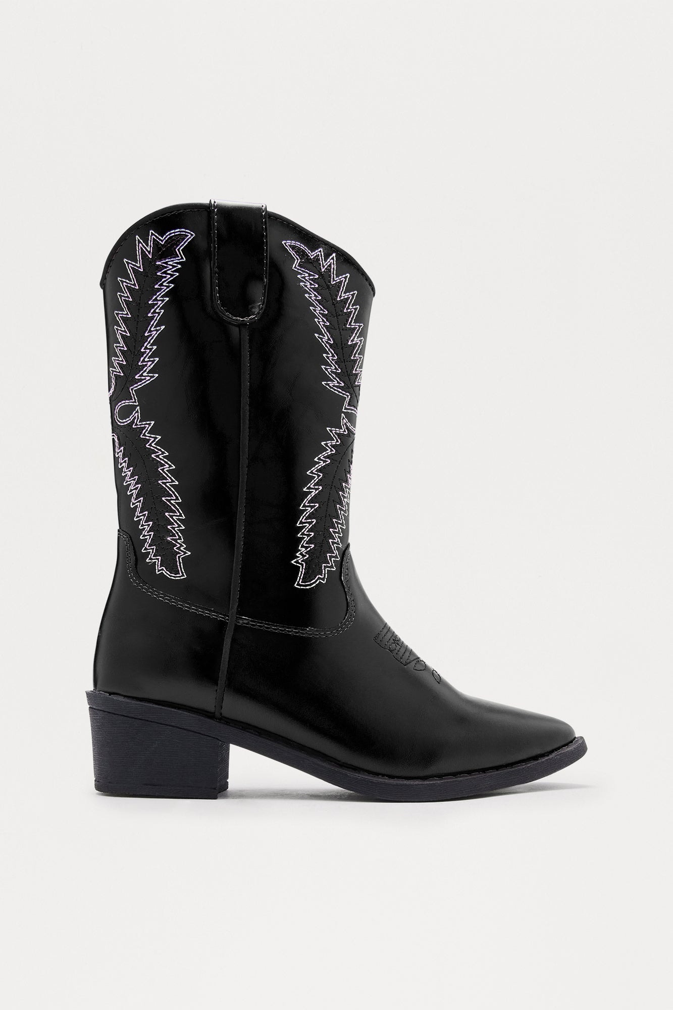 Spur Faux Leather Cowboy Boots - Black image 1