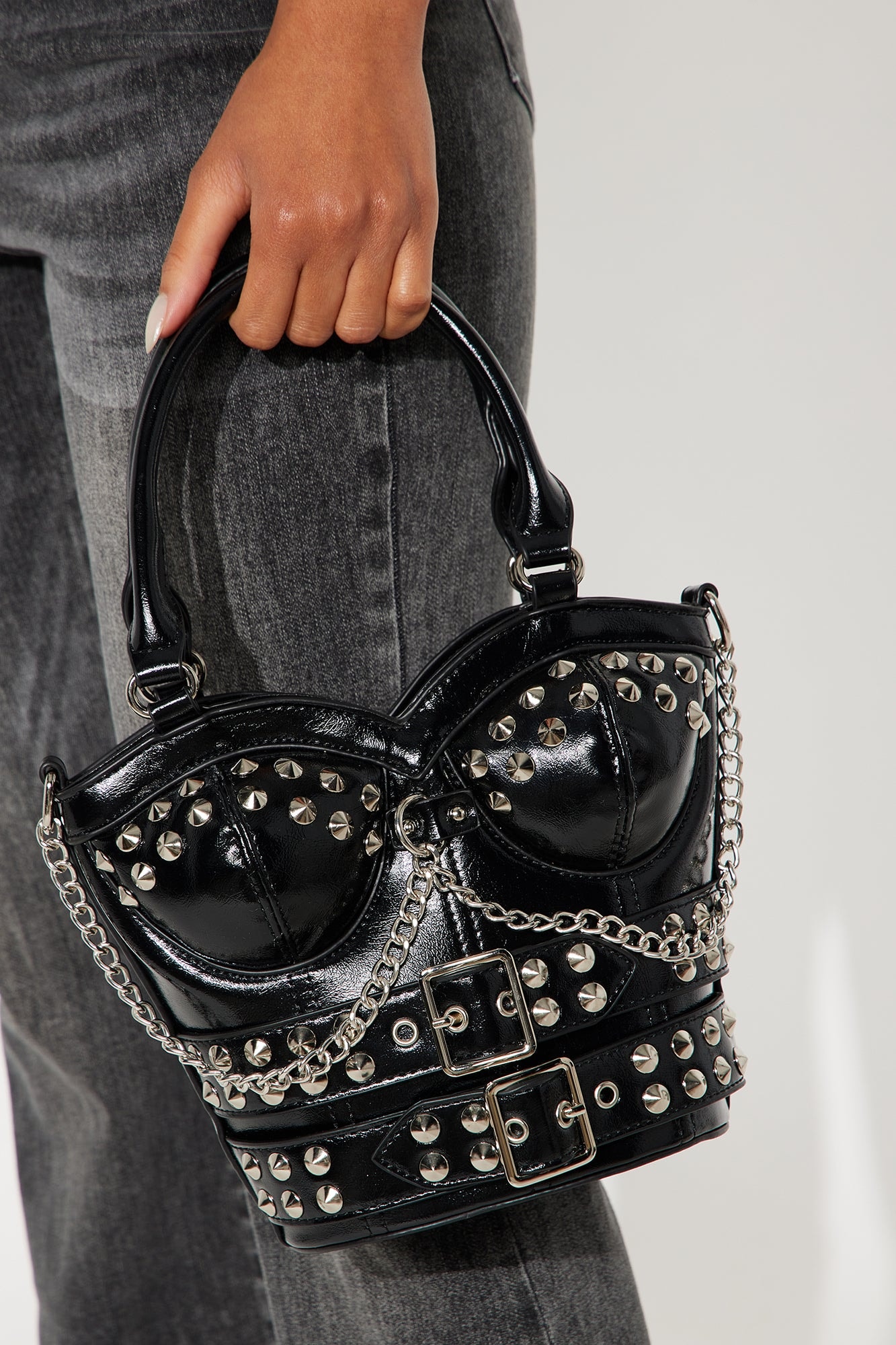 Heart Throb Studded Satchel Bag - Black image 1