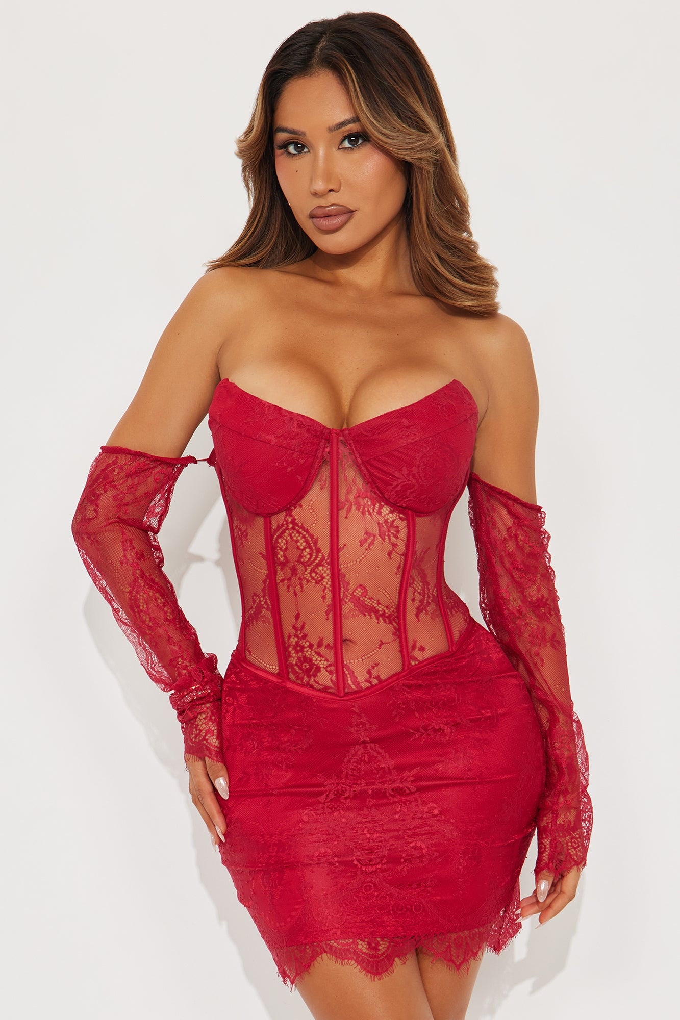 Best Intentions Lace Mini Dress - Red image 1