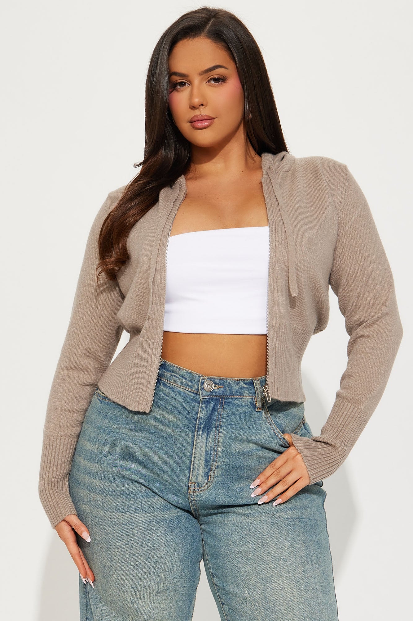 Lana Zip Up Sweater - Oatmeal image 1