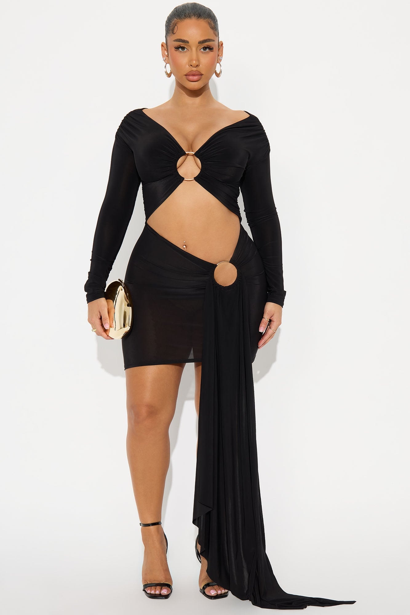 Take Me Away Cut Out Draped Mini Dress - Black image 1