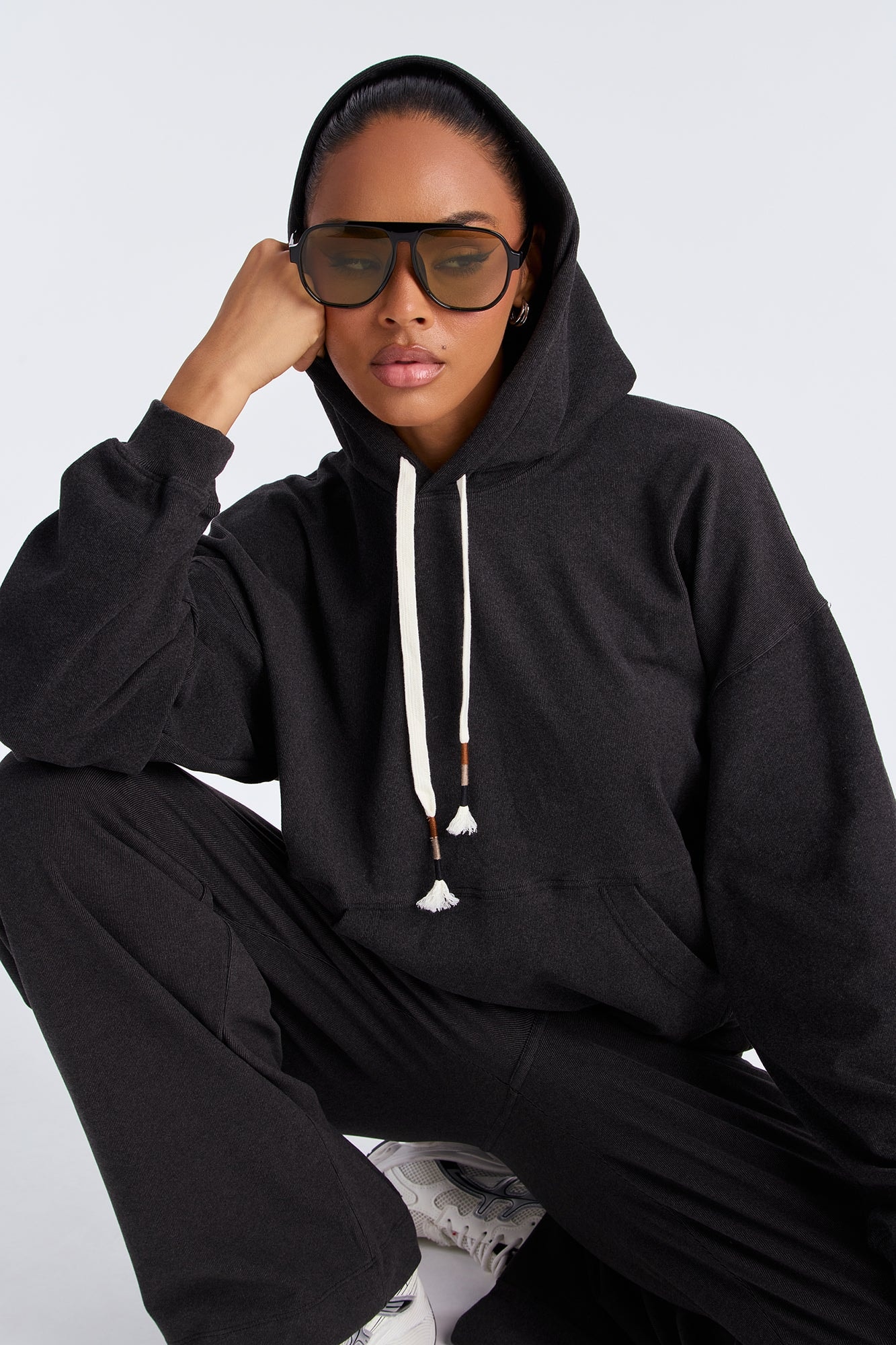 Allie Butter Ribbed Lounge Hoodie - Black image 1