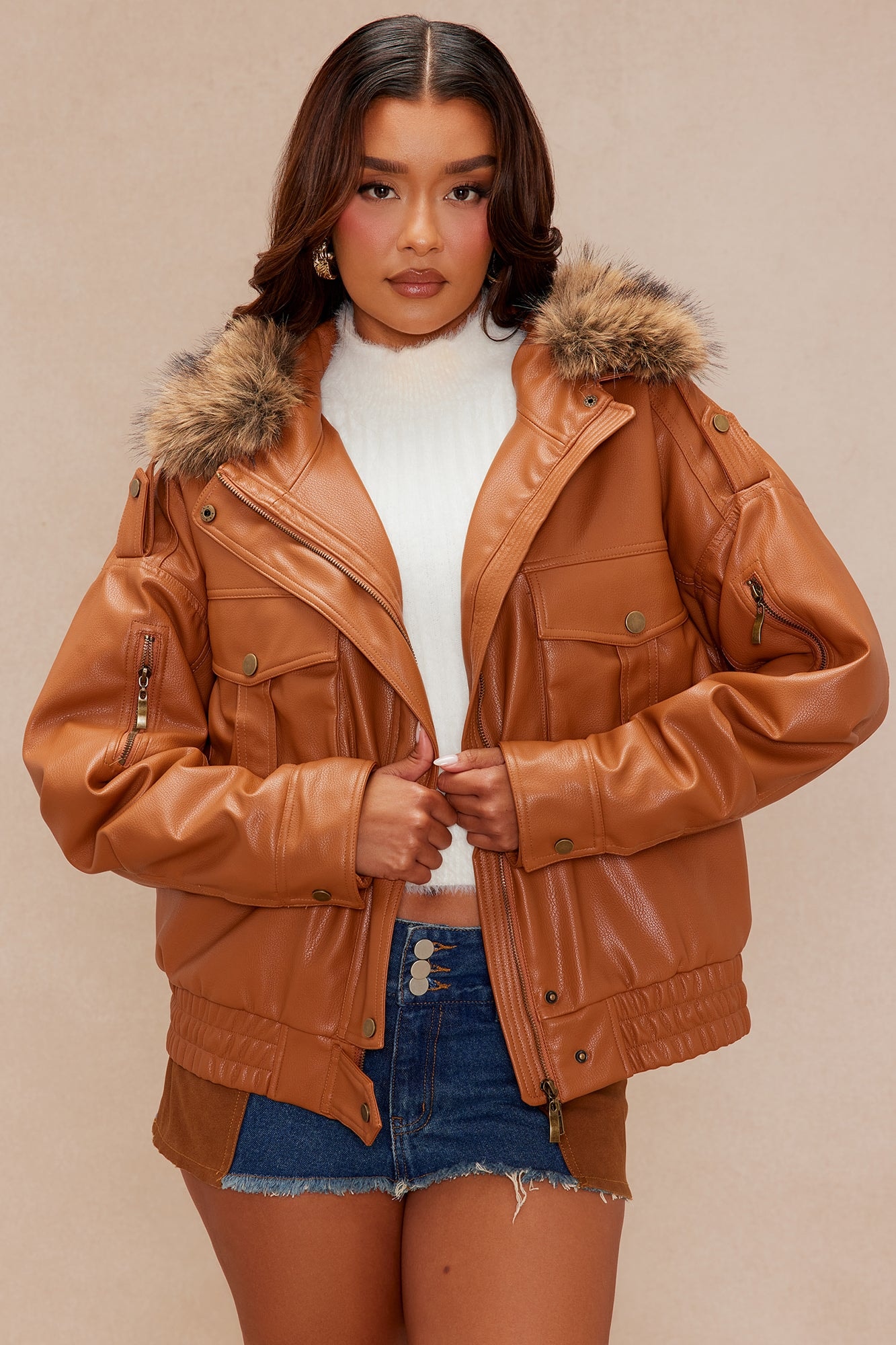 Riding Solo Faux Leather Jacket - Cognac image 1