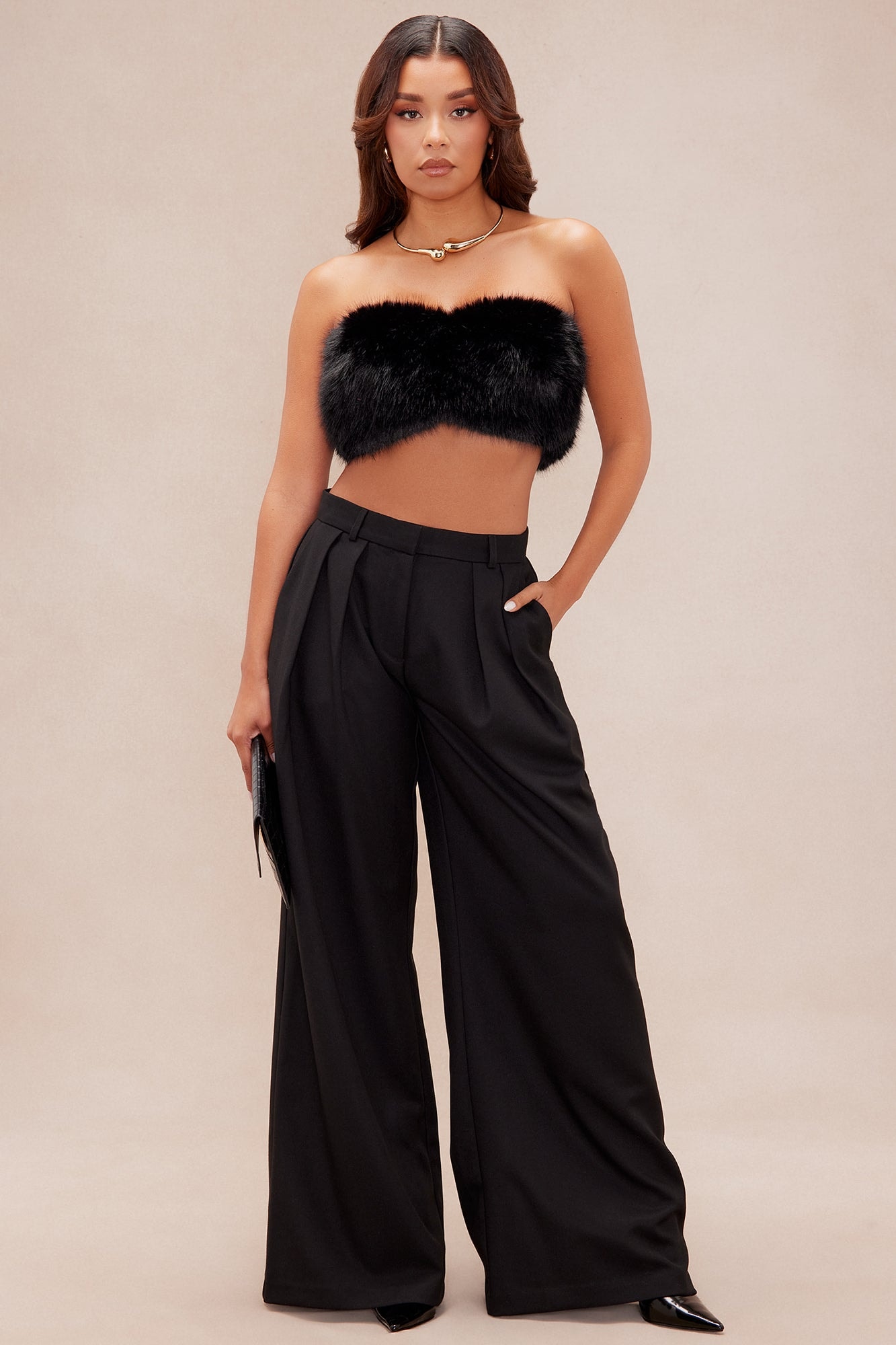 Kristie Faux Fur Tube Top - Black image 1