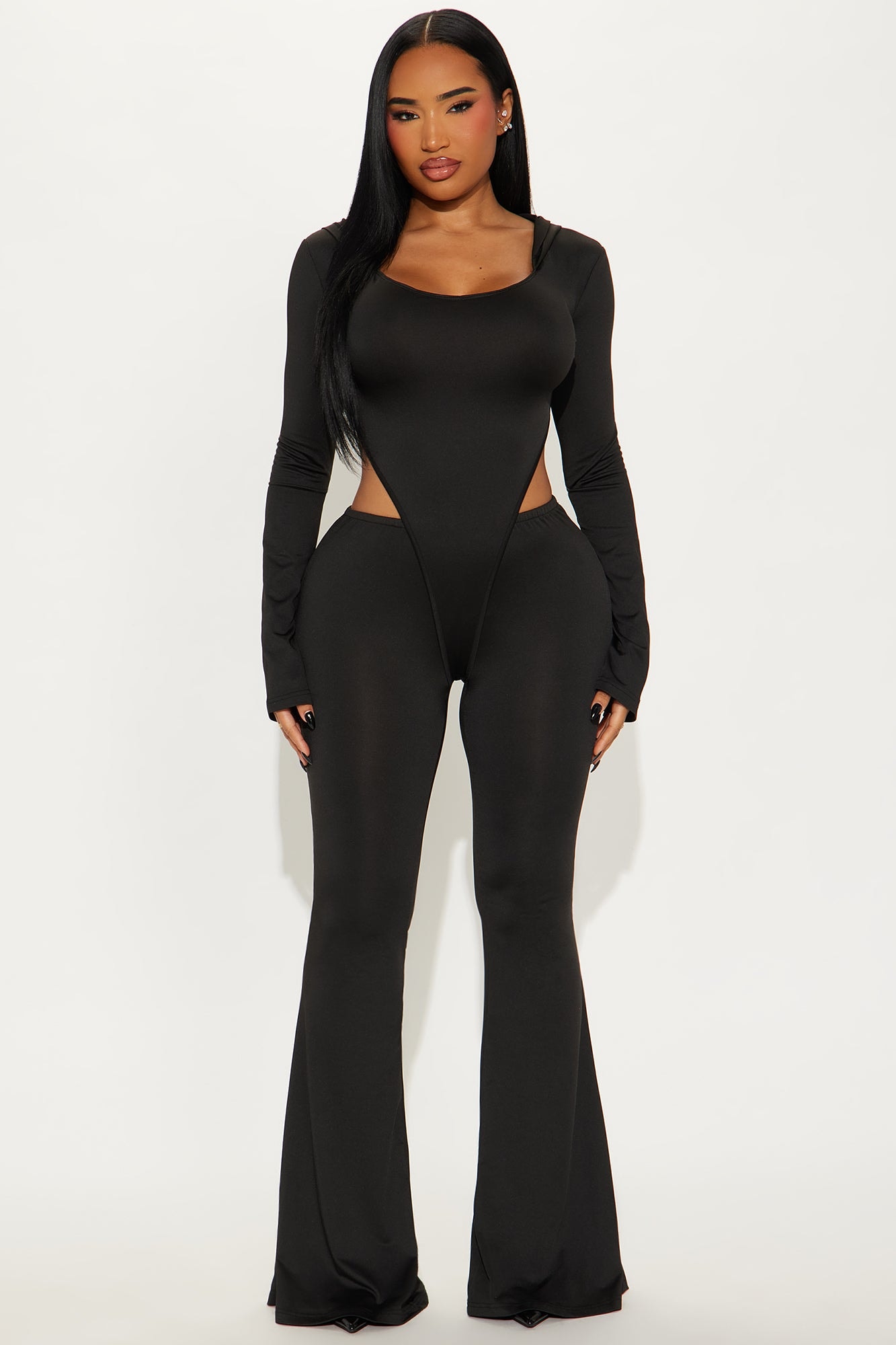 Leia Hooded Flare Leg Jumpsuit - Black image 1