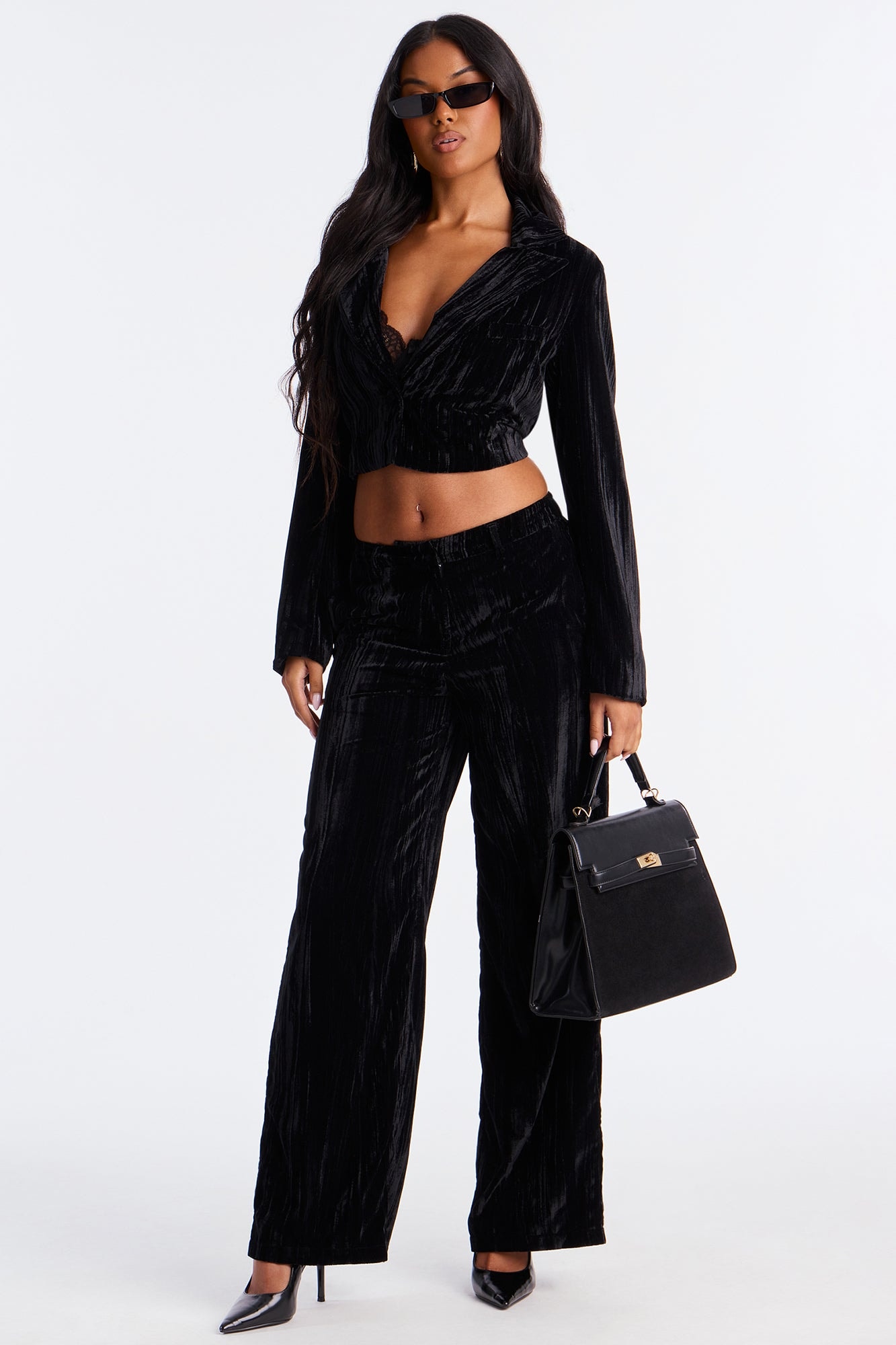 Keep You Wondering Velvet Wide Leg Pant 32 - Black image 1