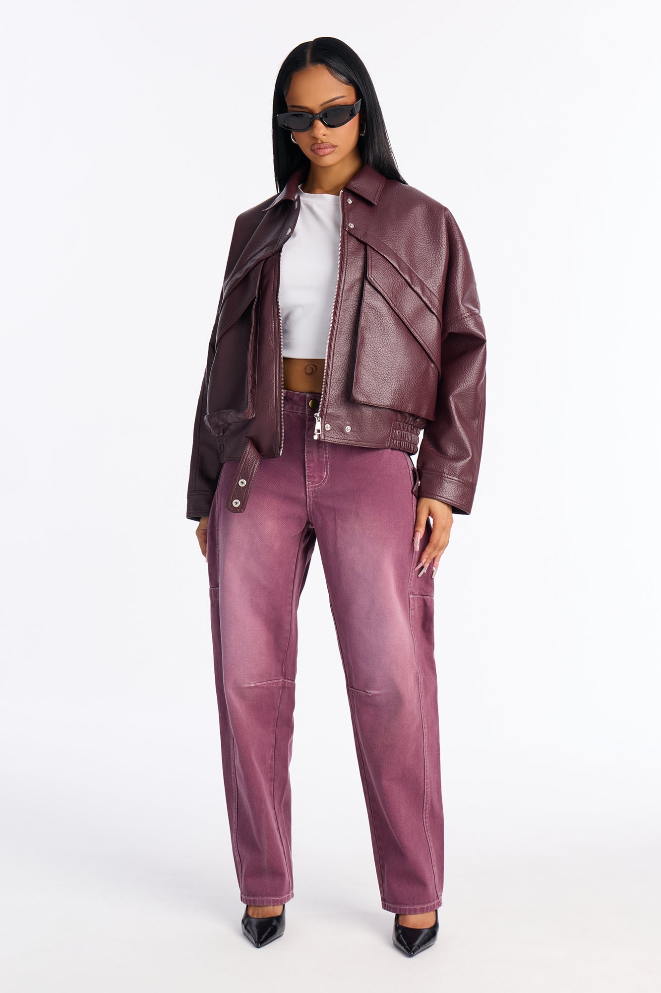 Bailey Buckle Loose Fit Jeans - Plum image 1