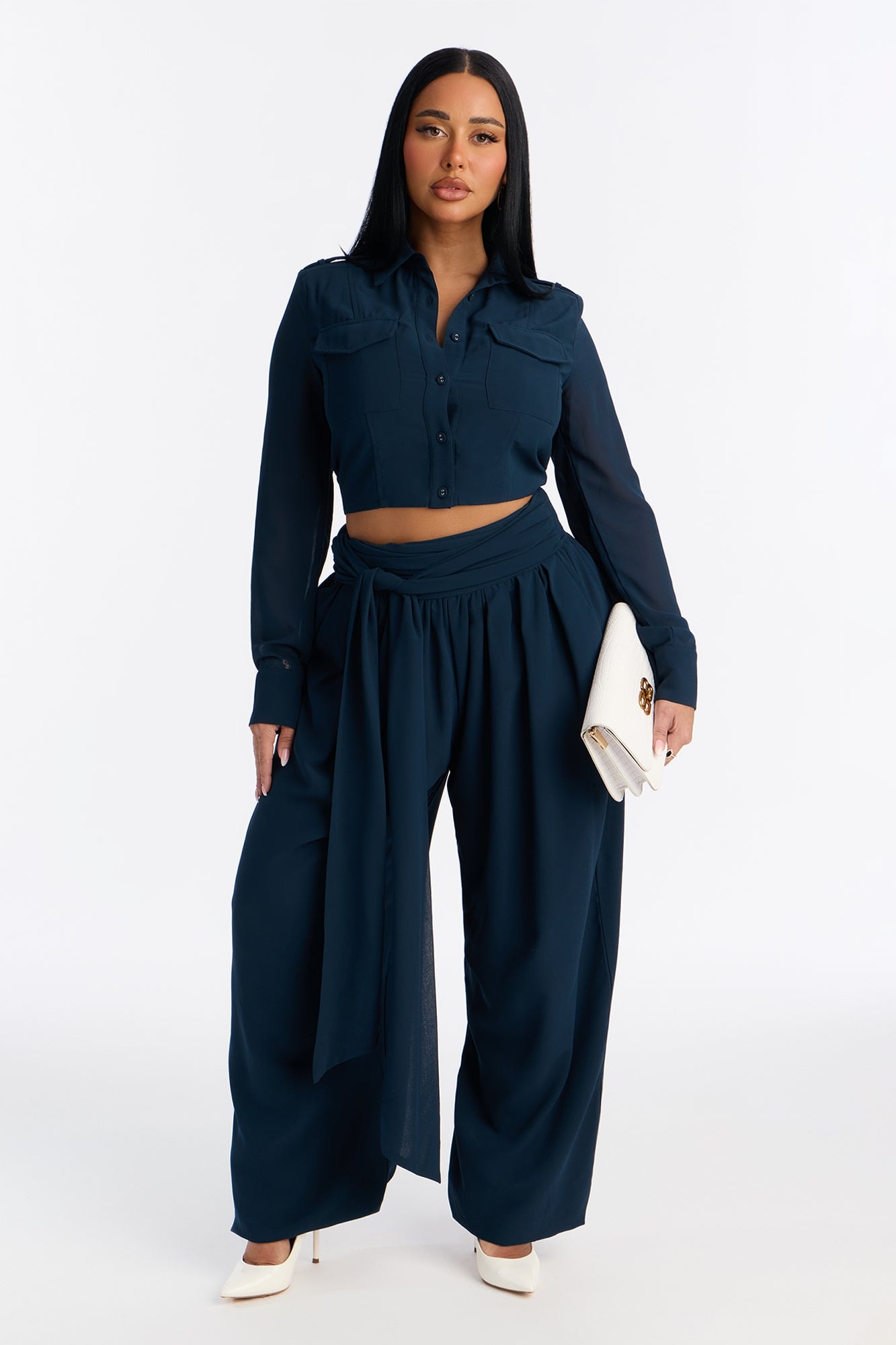Serena Sheer Chiffon Jogger Pant Set - Navy image 1