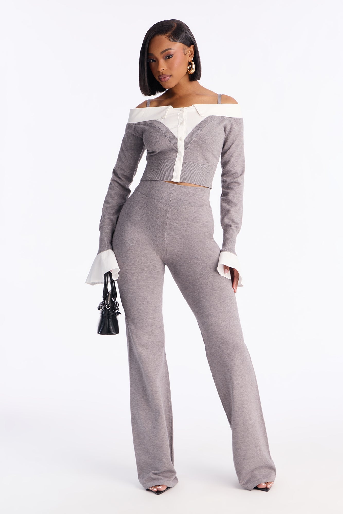 Katherine Sweater Off Shoulder Pant Set - Grey image 1