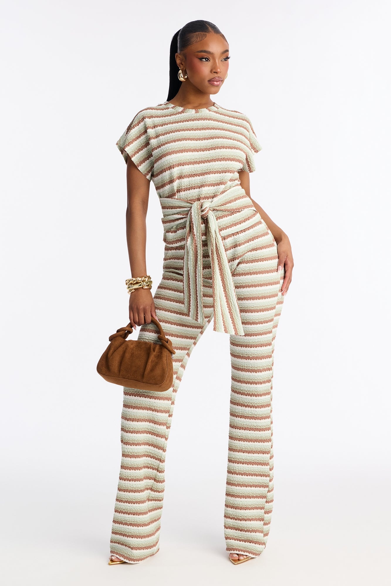 Lucia Textured Striped Pant Set - Olive image 1