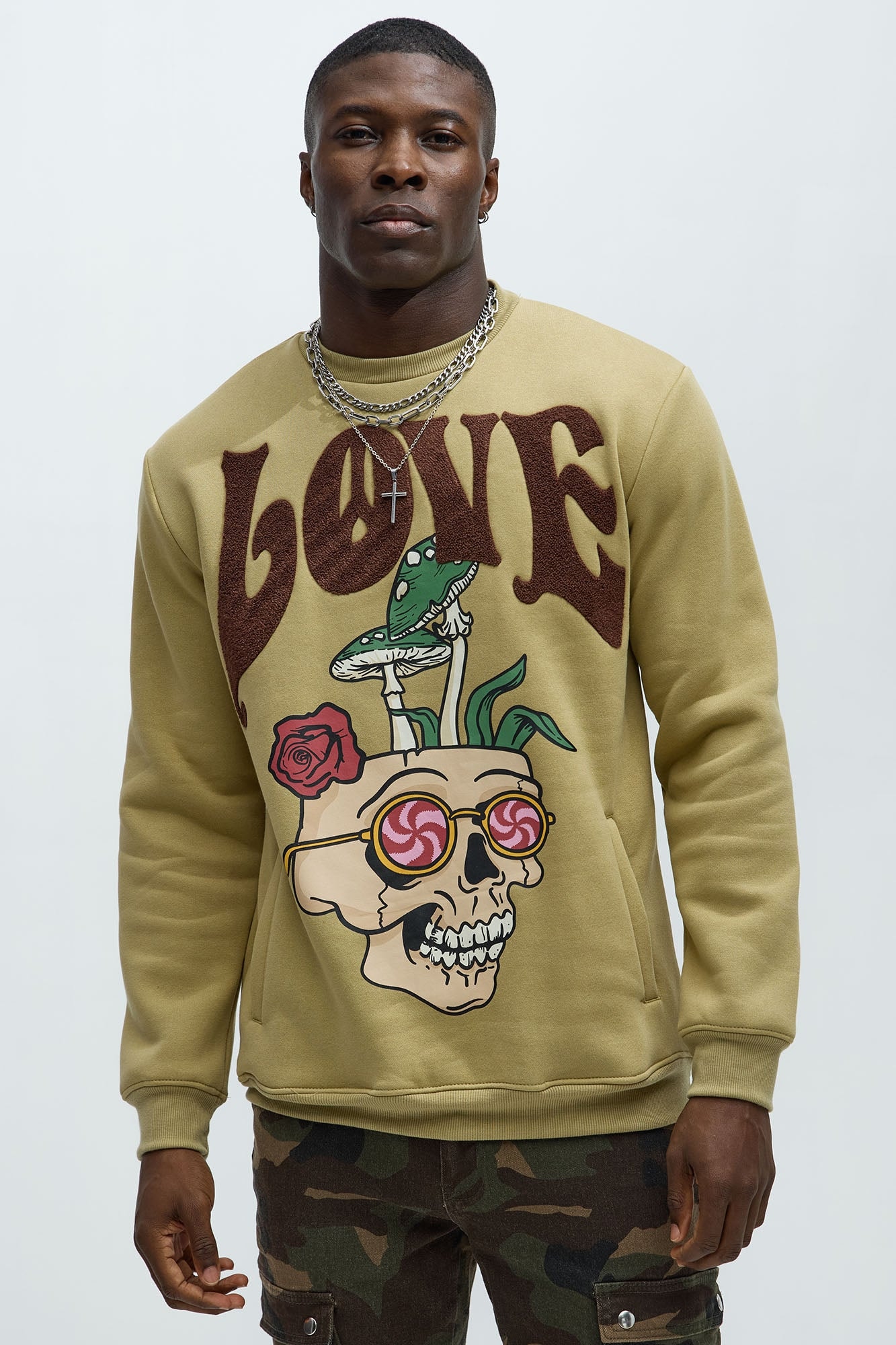Love/Hate Crewneck Sweatshirt - Khaki image 1