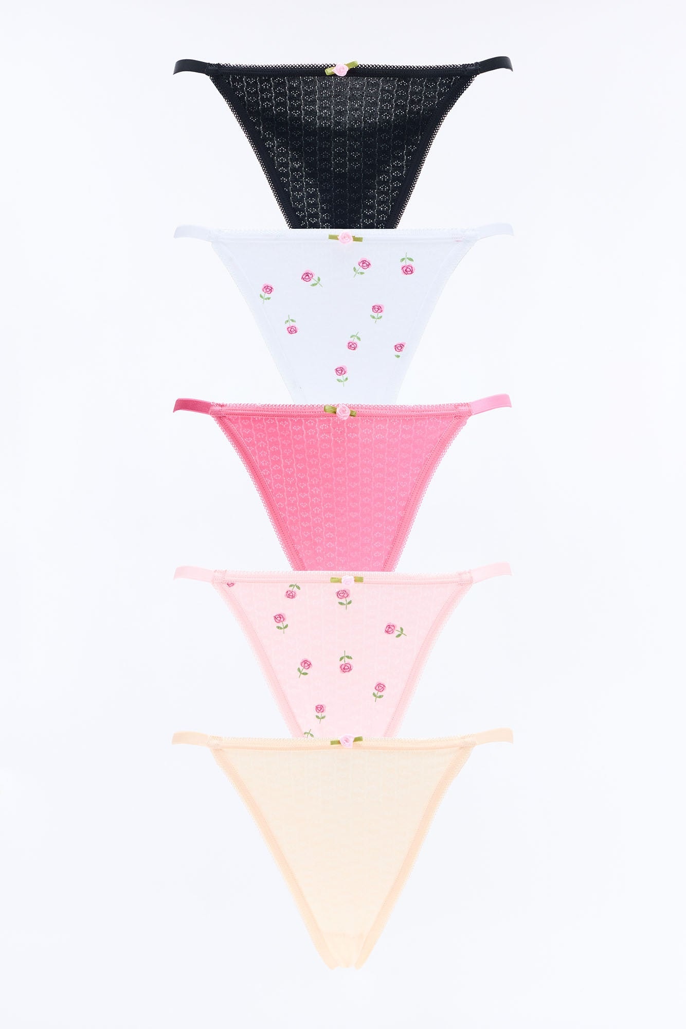 Pretty Trouble 5 Pack Pointelle Thong Panties - Pink/combo image 1