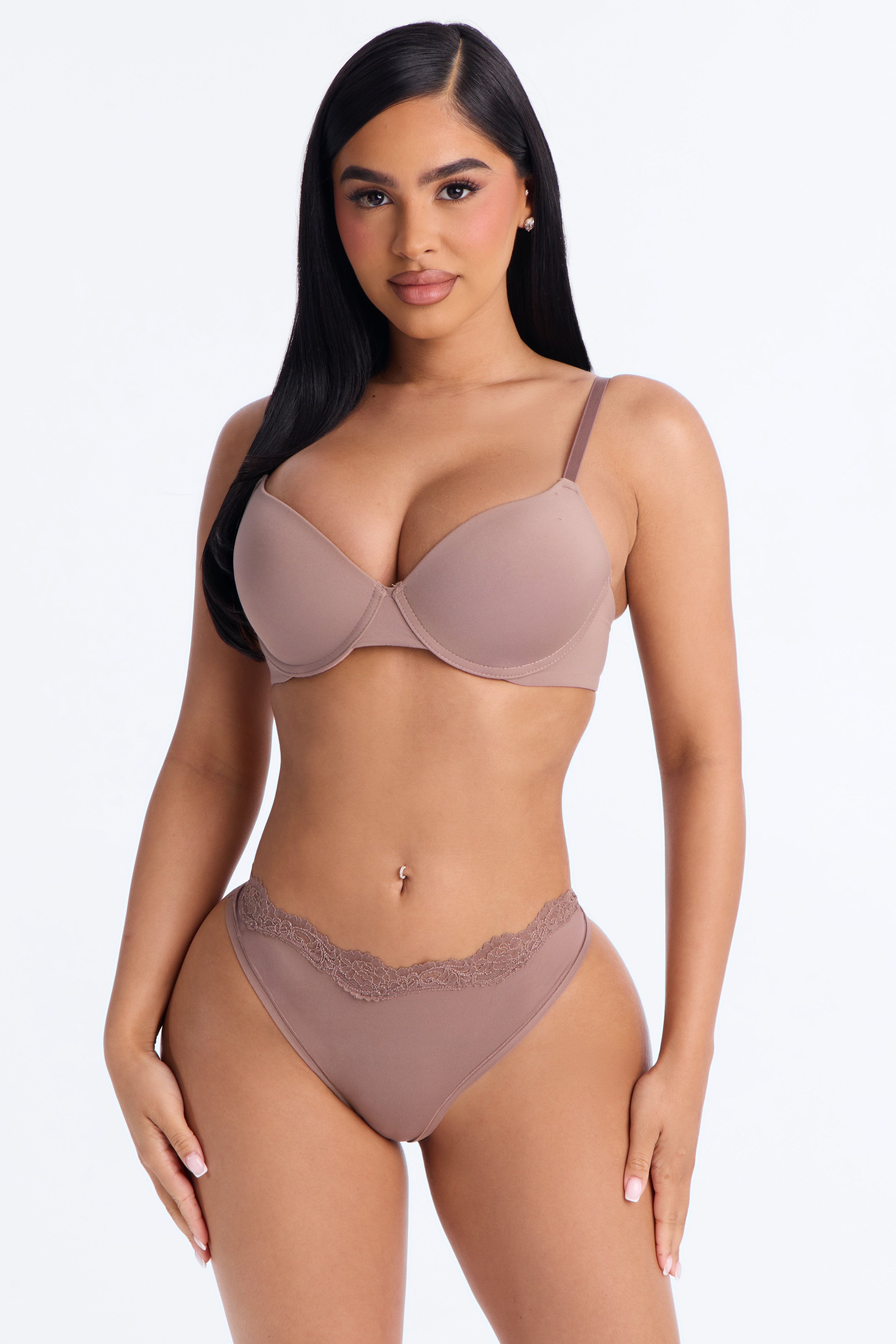 She's All That Lace Trim Thong Panty - Beige image 1