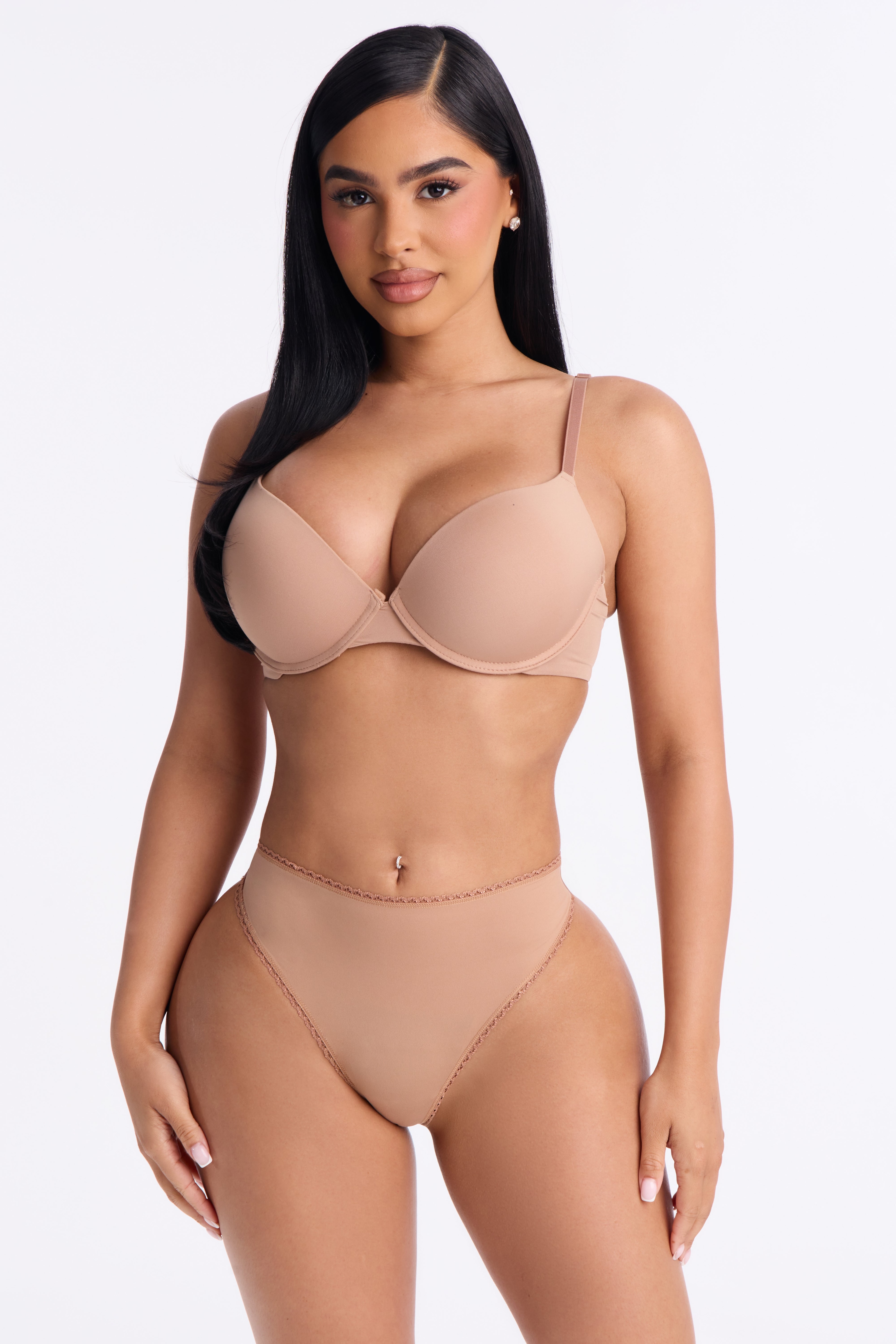 Let Me Live Lace Trim Thong Panty - Tan image 1