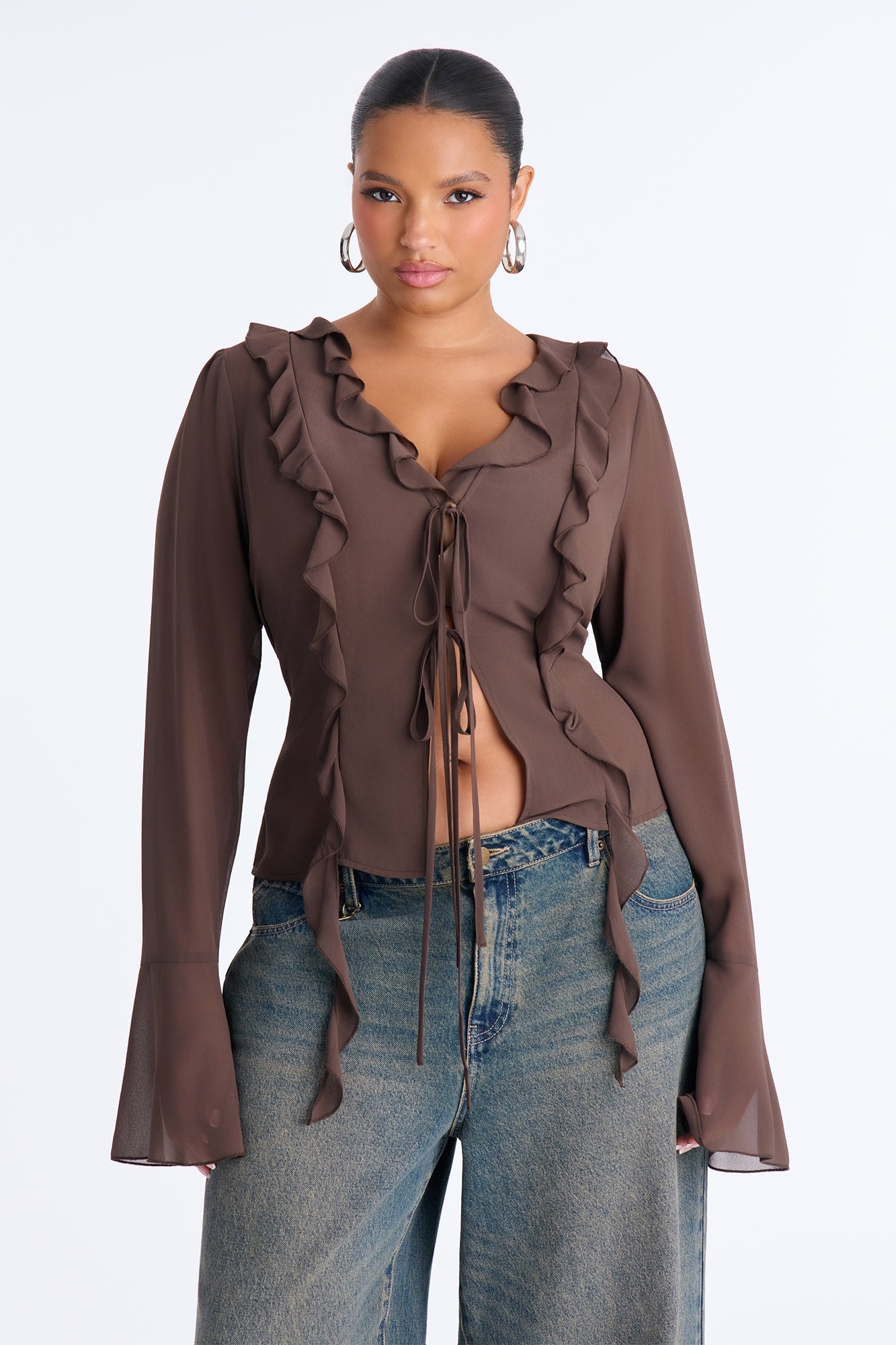 Proper Attitude Chiffon Flyaway Top - Chocolate image 1