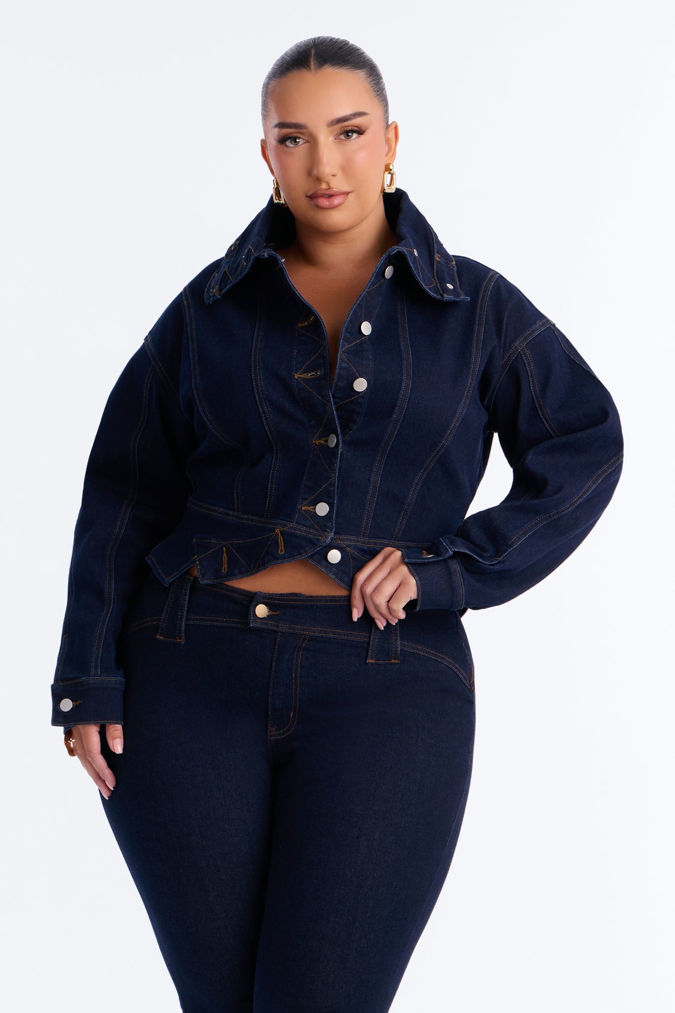 Hide You High Neck Denim Jacket - Dark Wash image 1