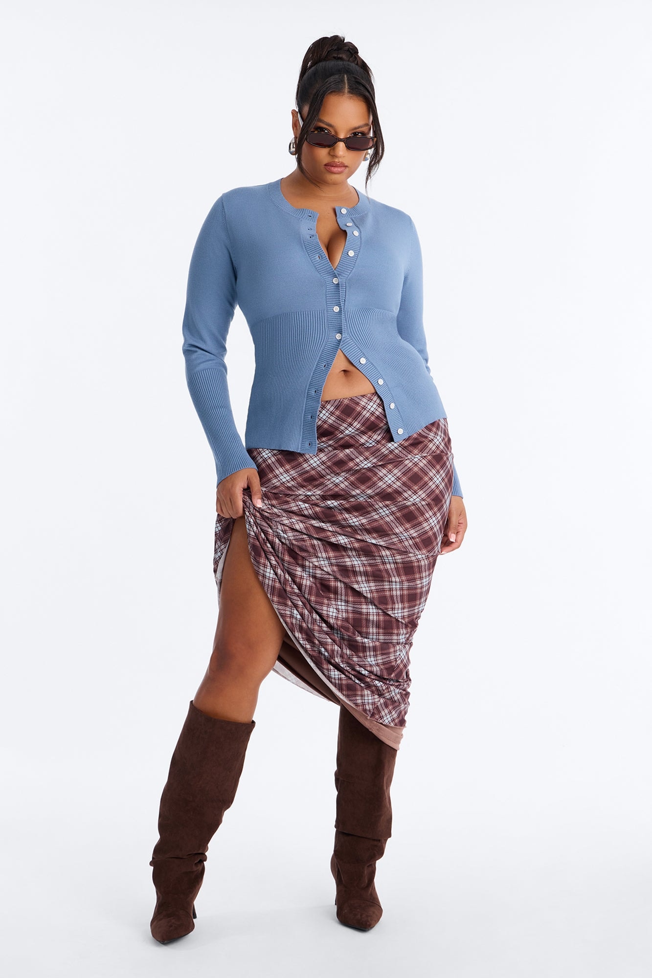 On A Daily Crew Neck Cardigan - Blue alternate