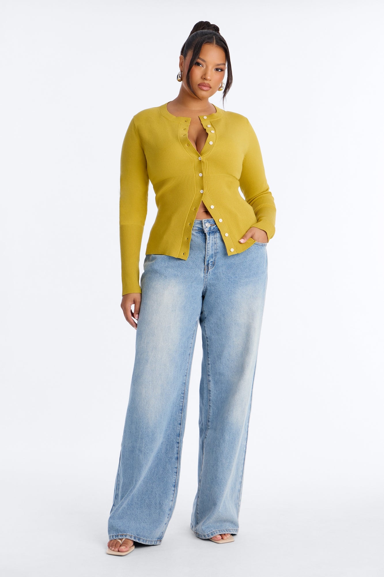 On A Daily Crew Neck Cardigan - Chartreuse alternate