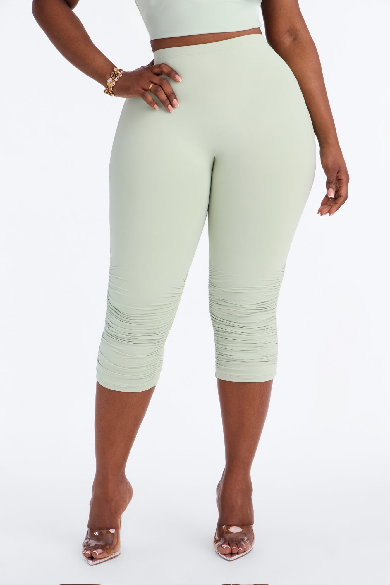 Second Skin Double Lined Ruched Low Rise Capri Legging - Mint alternate