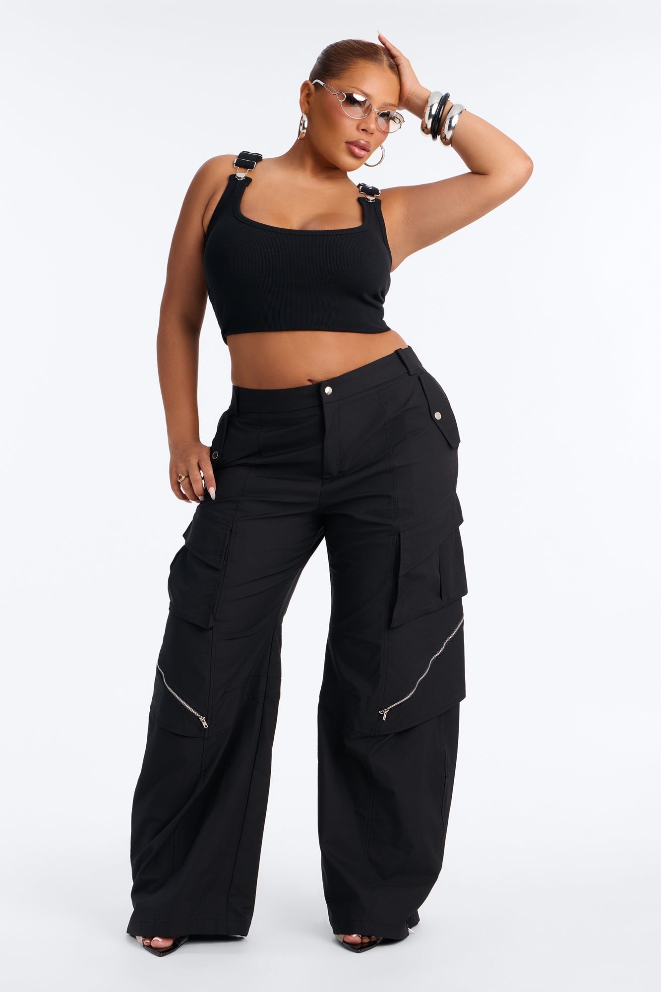Don't Call Me Windbreaker Wide Leg Cargo Pant 33 - Black image 1