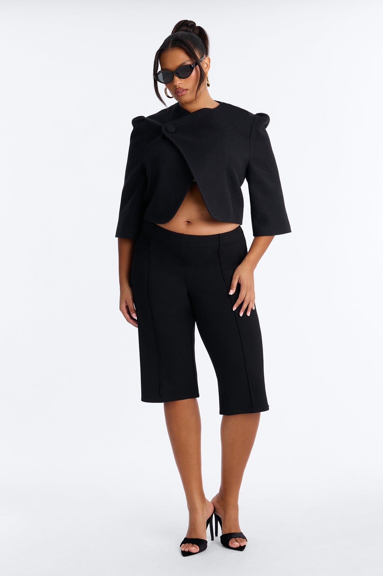 Kate Cropped Short Sleeve Crossover Blazer - Black alternate