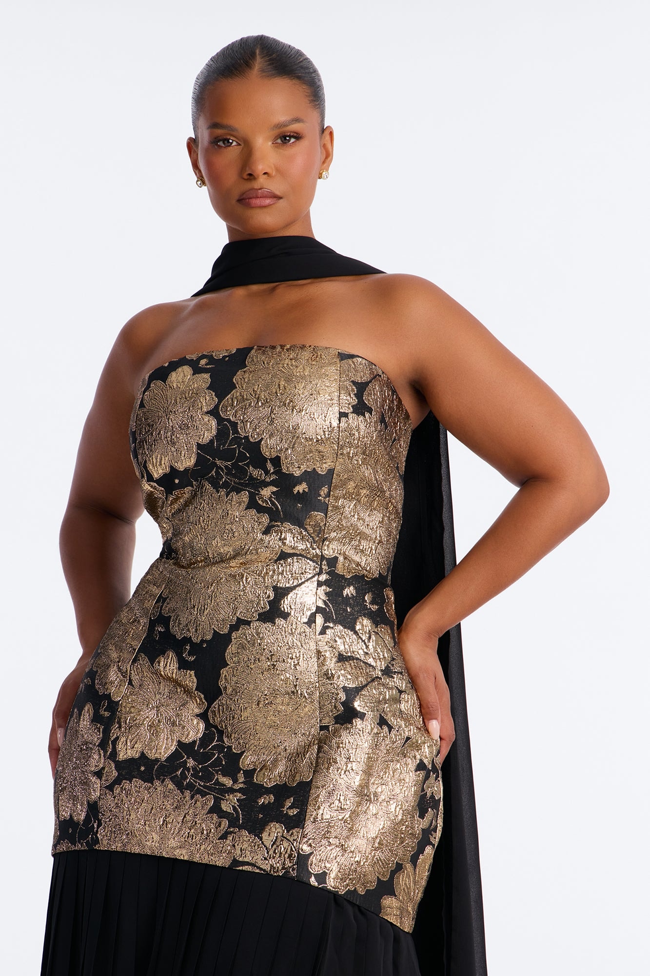 Bare Beauty Scarf Jacquard Gown - Black/Gold alternate
