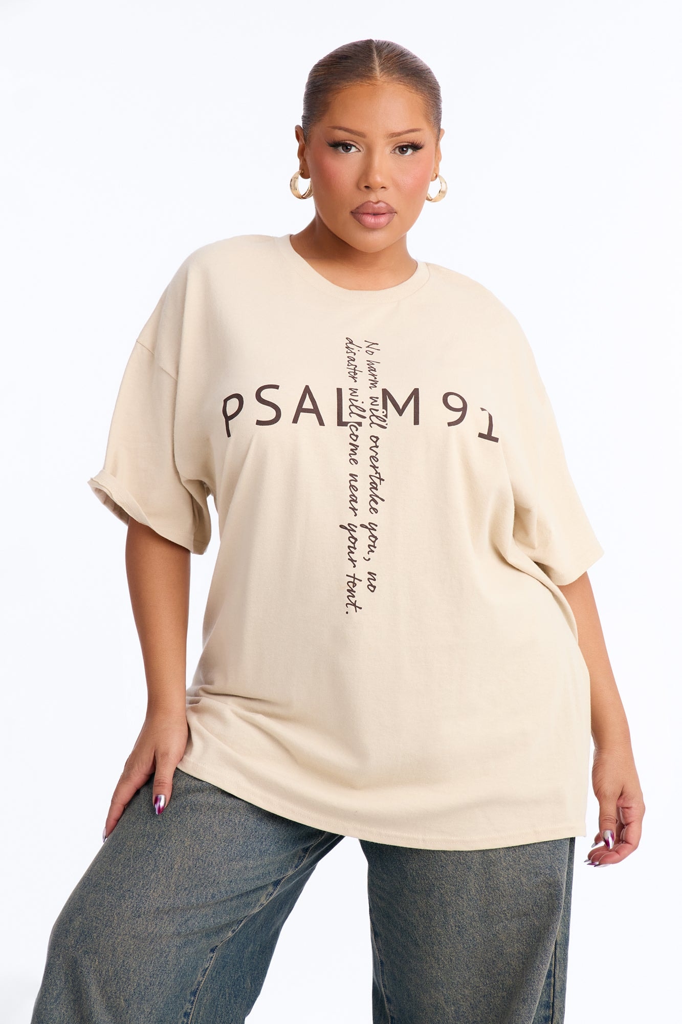 Psalm Cross Oversized Tee - Taupe image 1