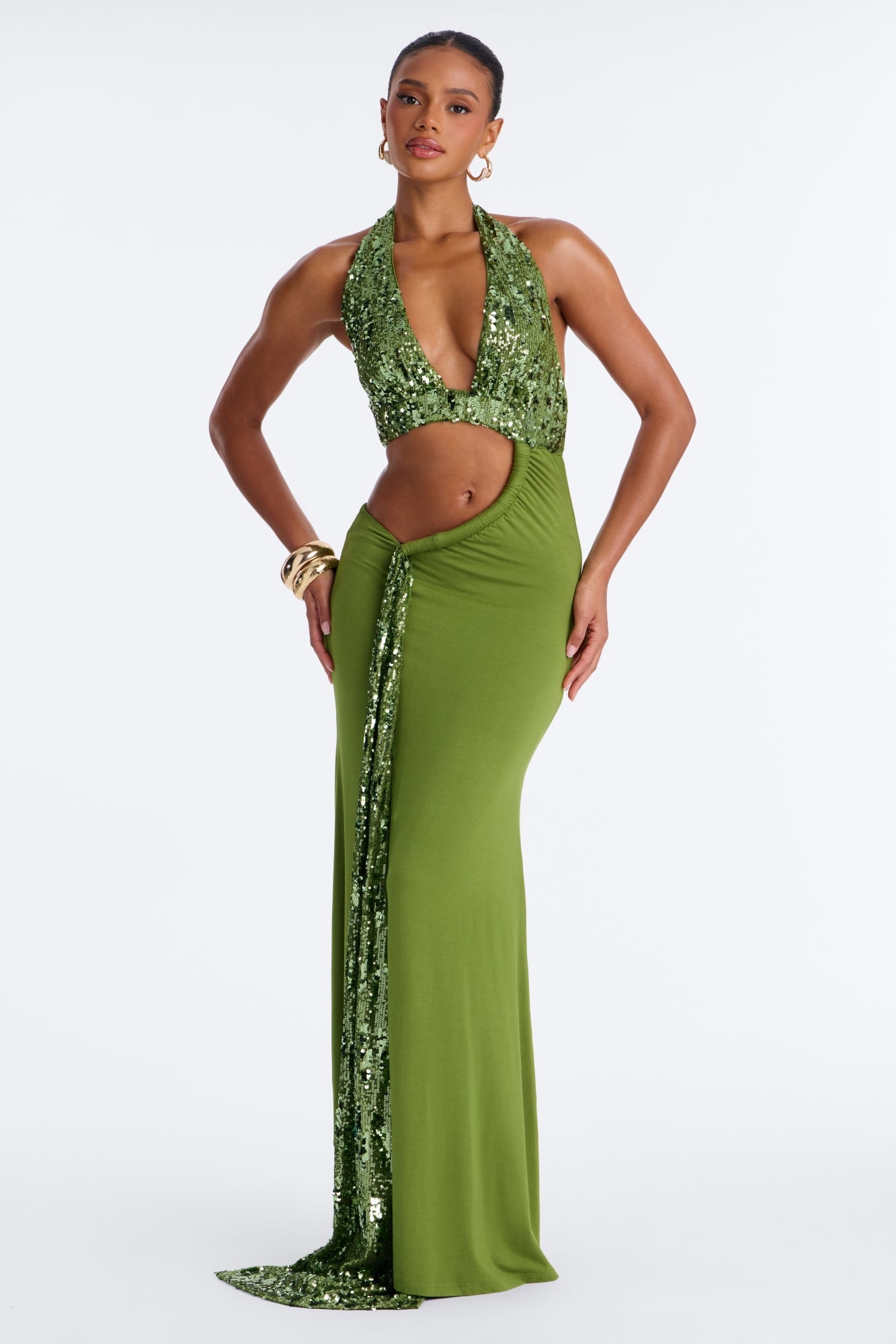 Selene Sequin Maxi Dress - Olive image 1