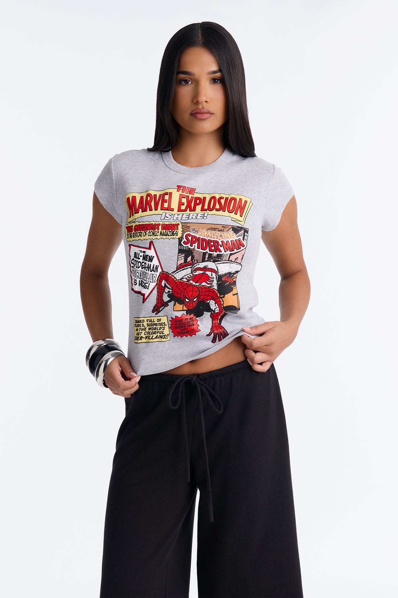 Marvel Explosion Relaxed Baby Tee - Grey image 1