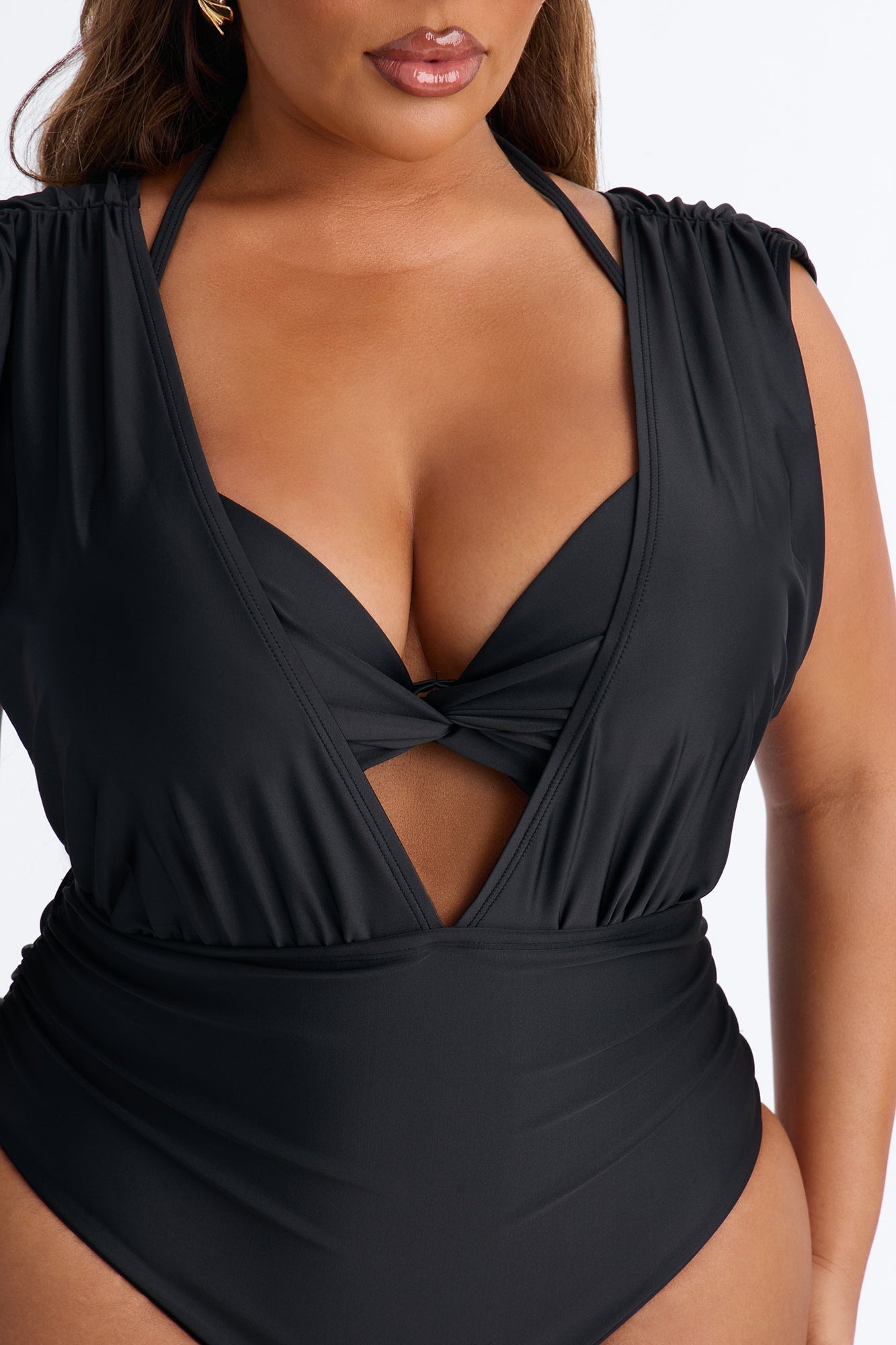 Esme Layered 1 Piece Ruched Swimsuit - Black alternate