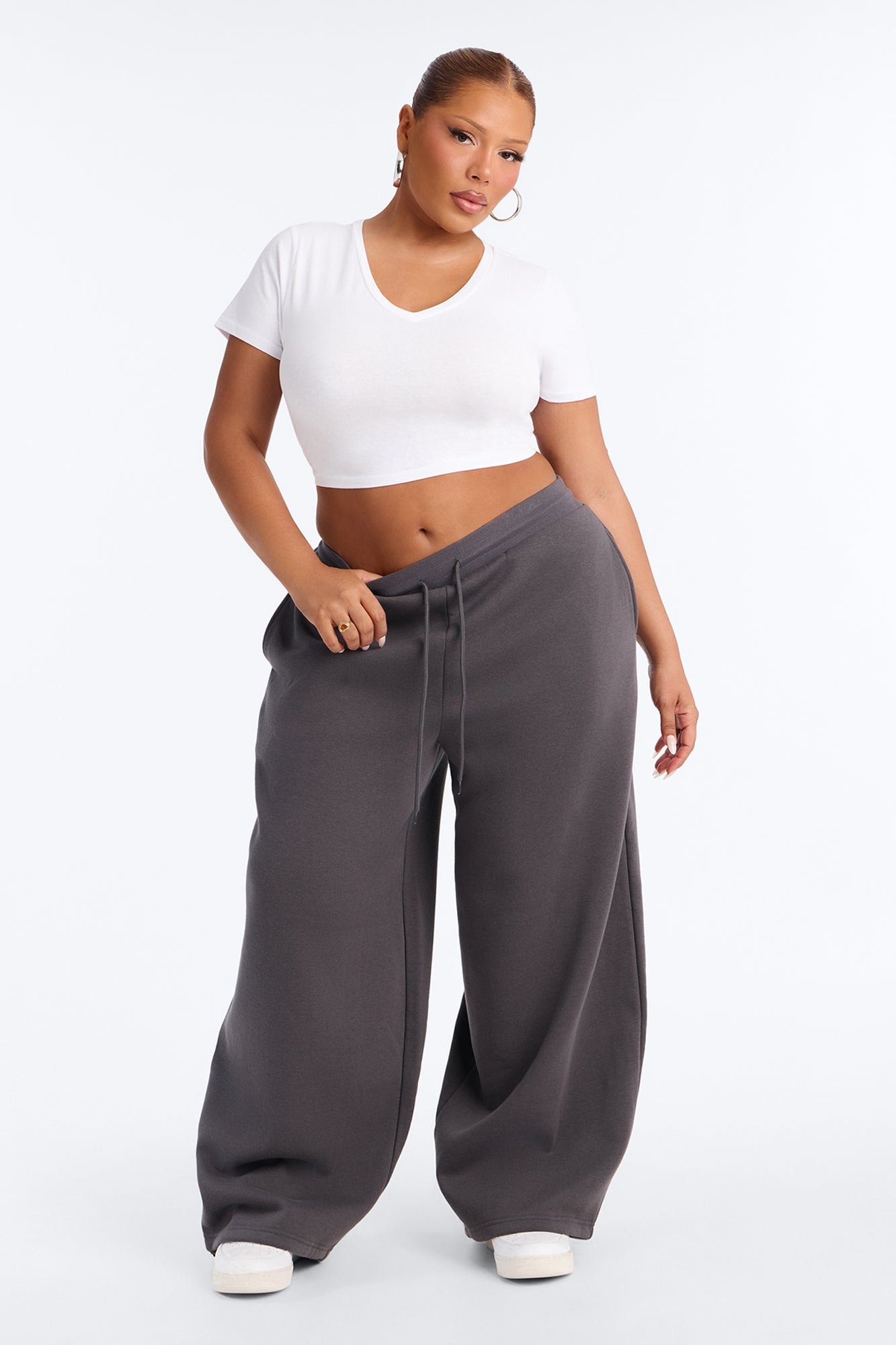 Relax Super Wide Leg Fleece Bungee Pant - Charcoal image 1